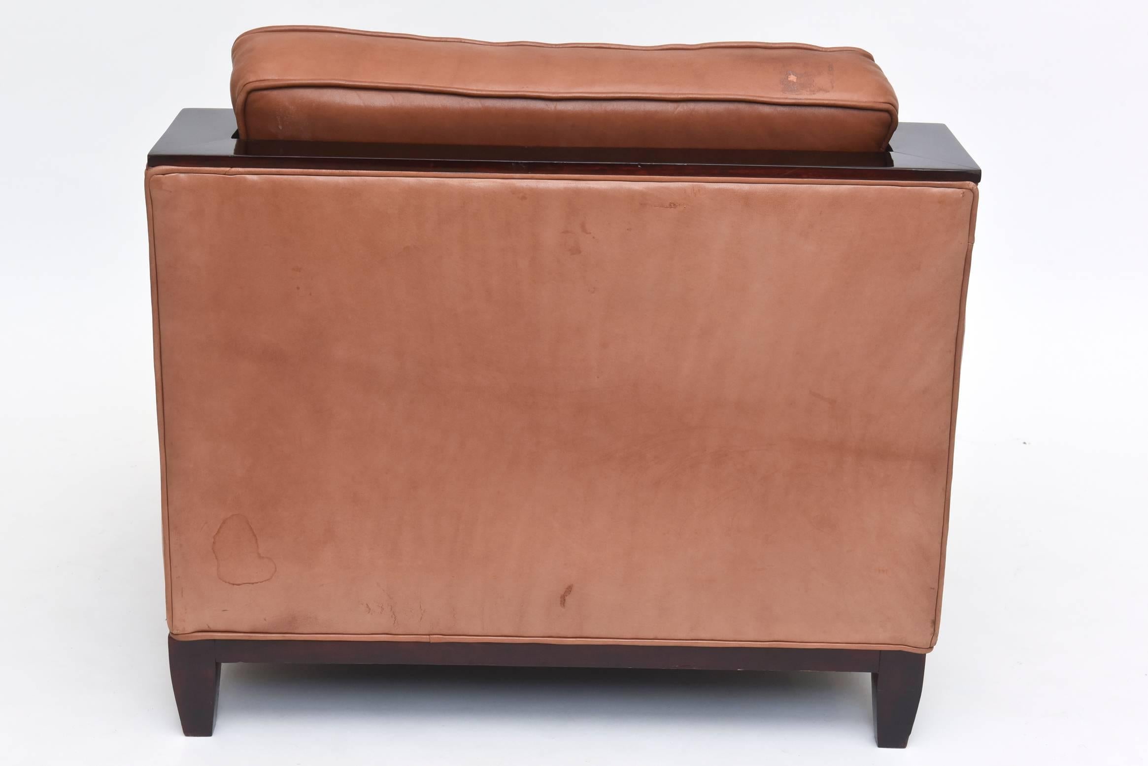 Pair of French Modern Leather Club Chairs Attributed to Jacques Adnet, 1940s 1