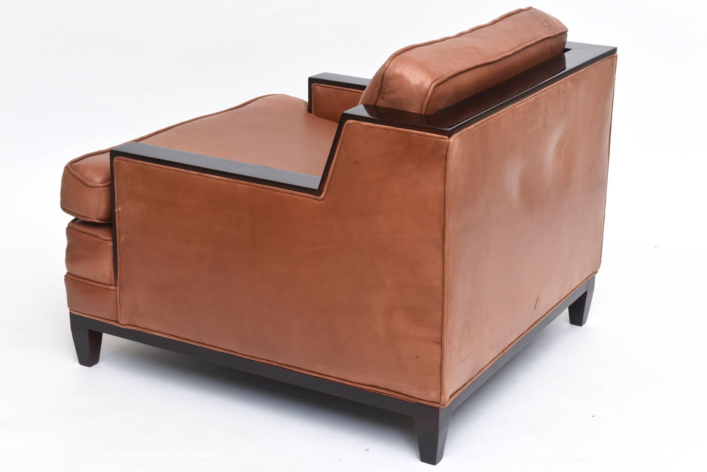 Pair of French Modern Leather Club Chairs Attributed to Jacques Adnet, 1940s 2