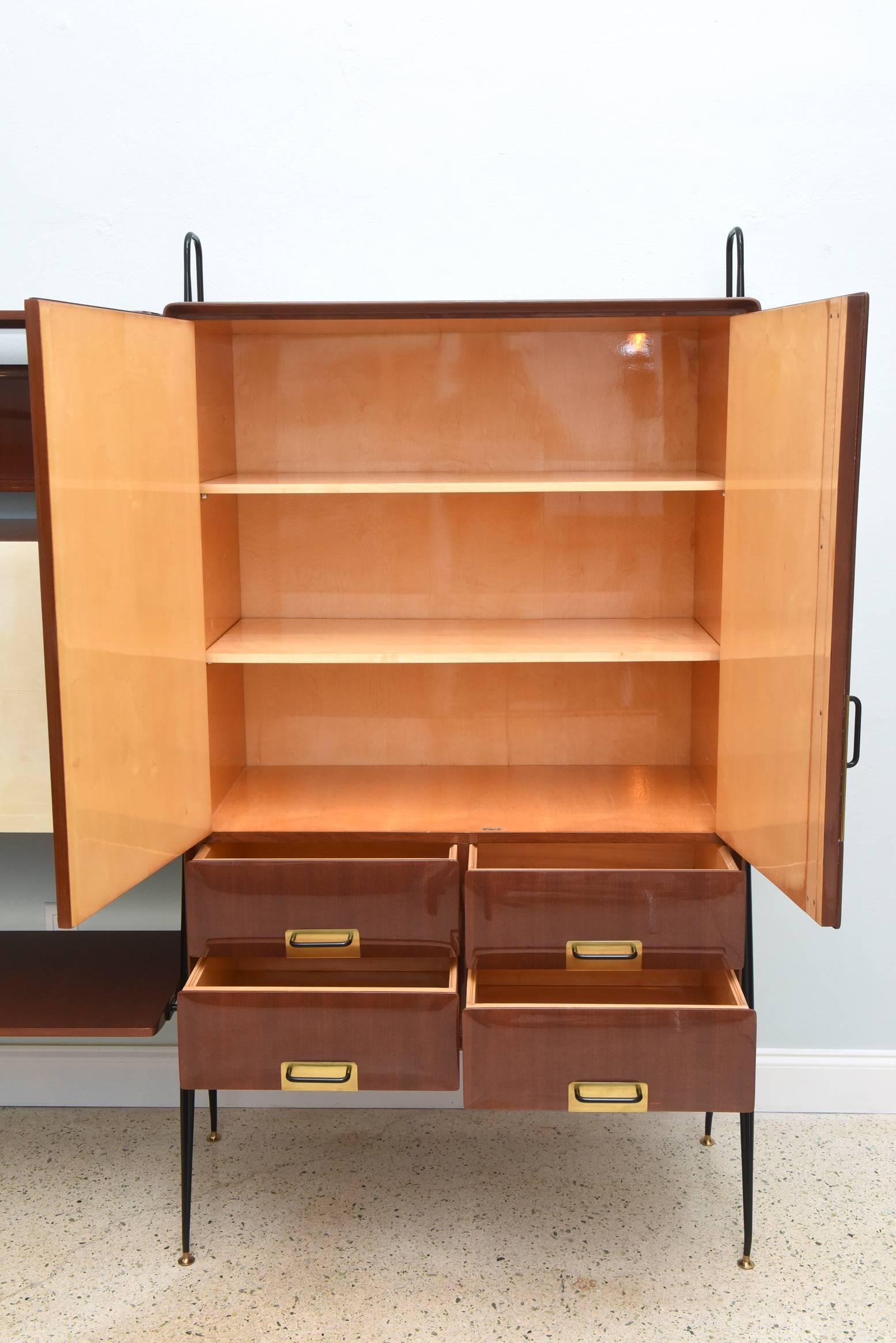 Italian Modern Mahogany and Brass Bar Cabinet or Bookcase, Silvio Cavatorta 1