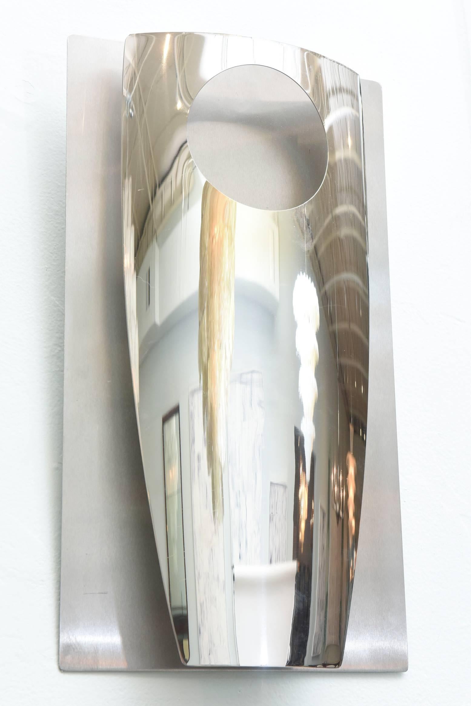 Pair of Italian Modern Polished Chrome and Stainless Steel Wall Lights, Reggiani For Sale 3