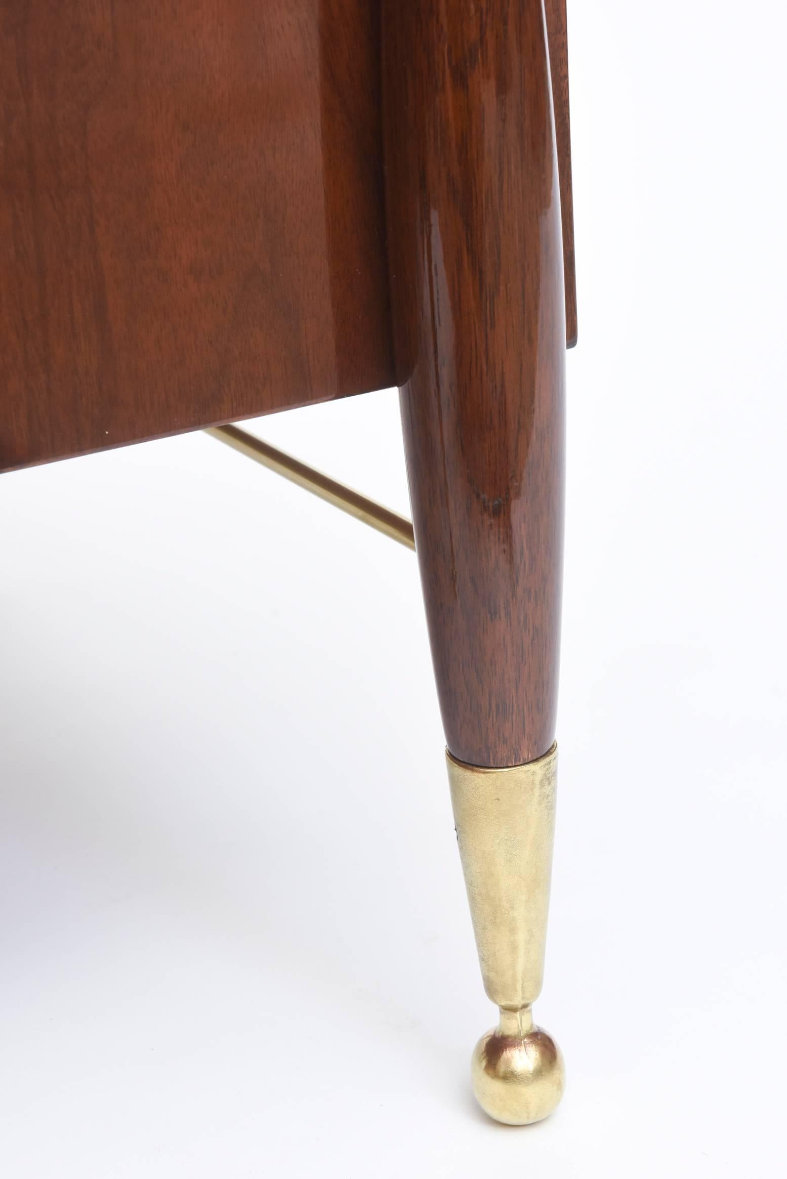 Mid-20th Century Pair Italian Modern Walnut and Bronze Bedside Tables, Melchiorre Bega, 1950's