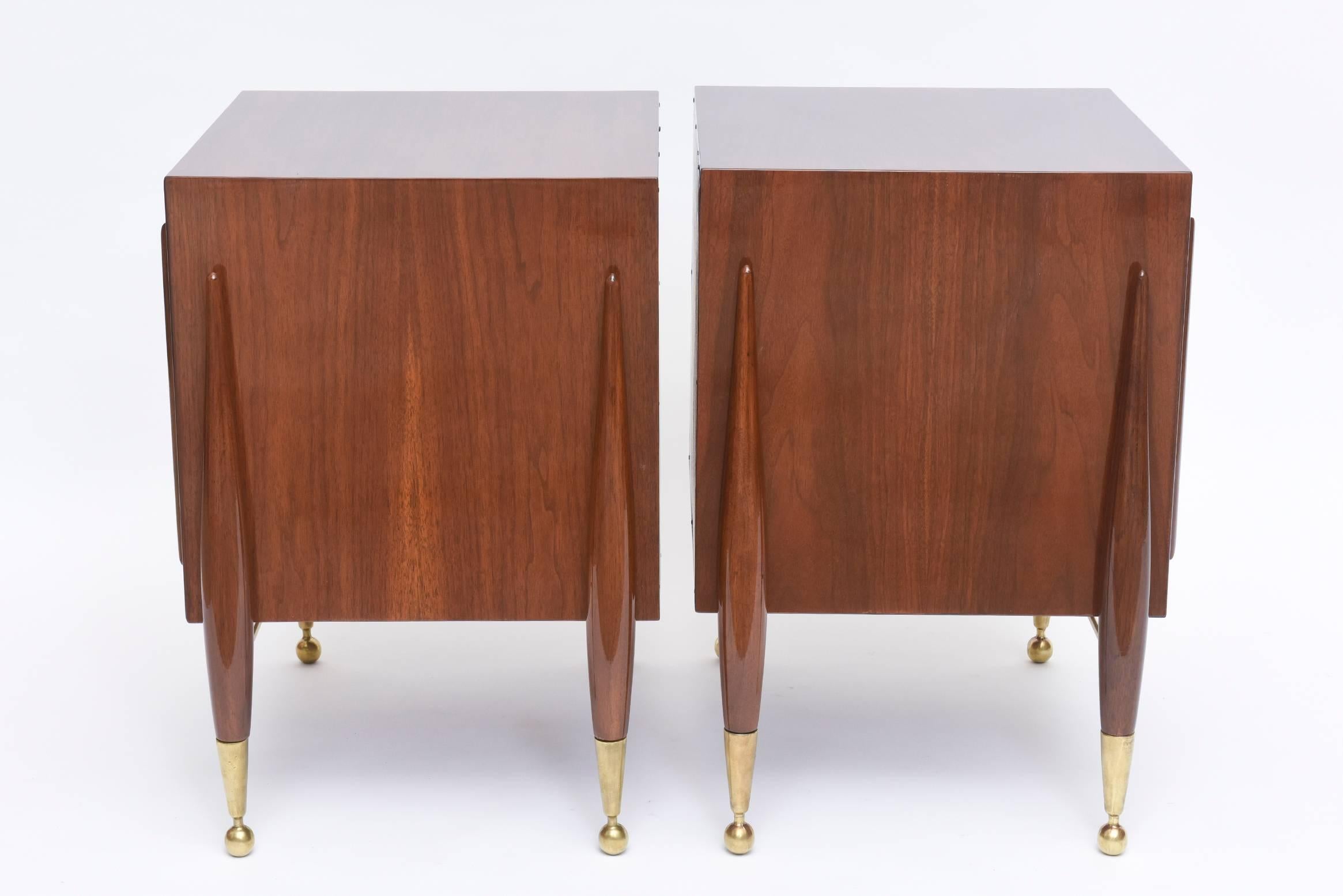 Pair Italian Modern Walnut and Bronze Bedside Tables, Melchiorre Bega, 1950's 1