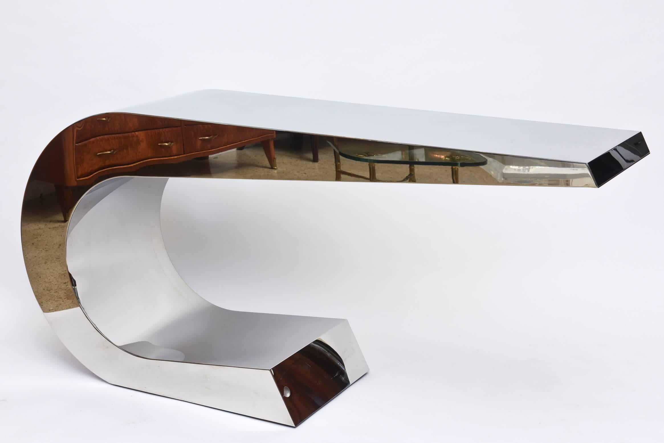Italian Modern Polished Steel Console Table, Style of Marzio Cecchi 1