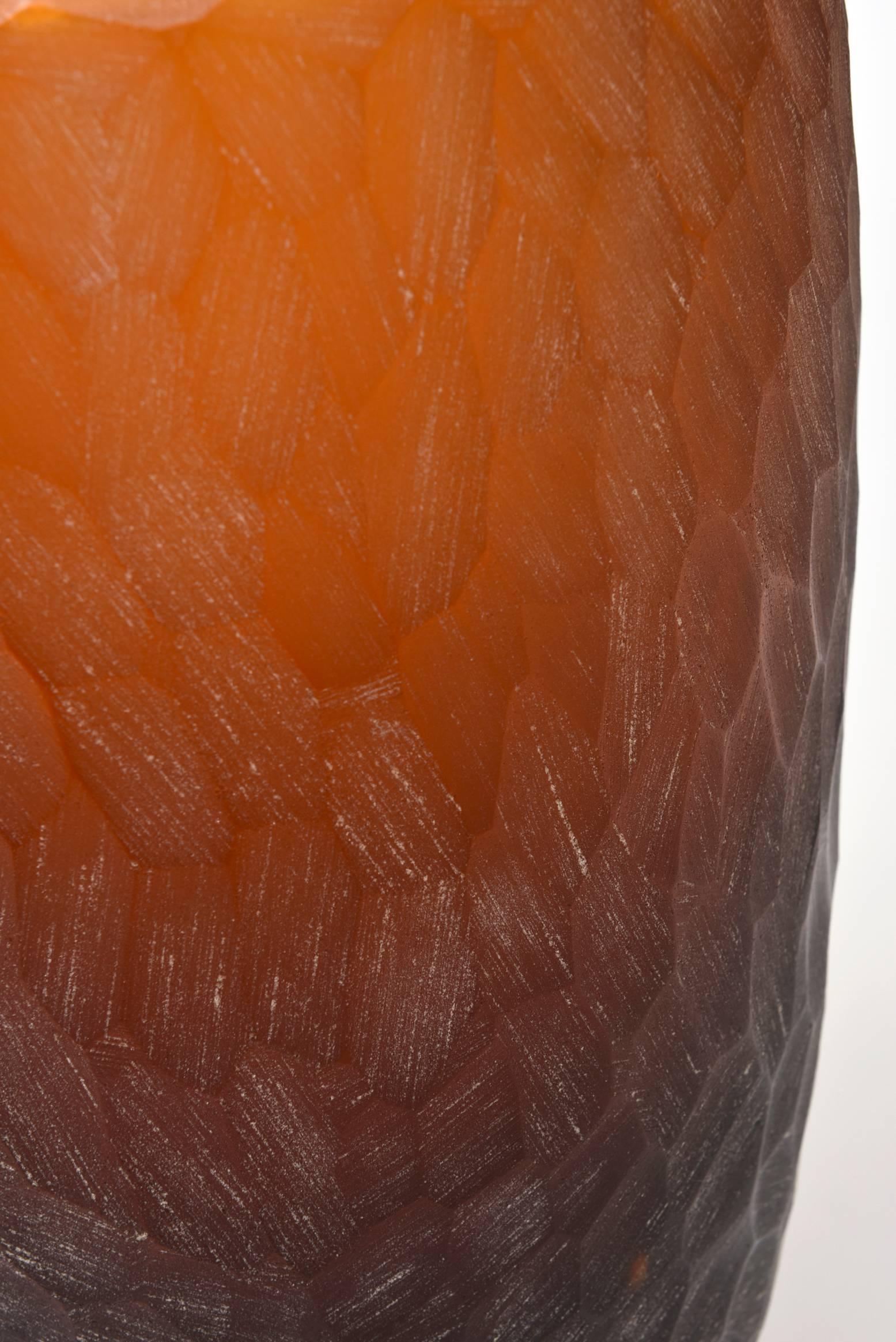 Rare Italian Modern Dark Amber and Gilt Decorated Vase, Seguso For Sale 2
