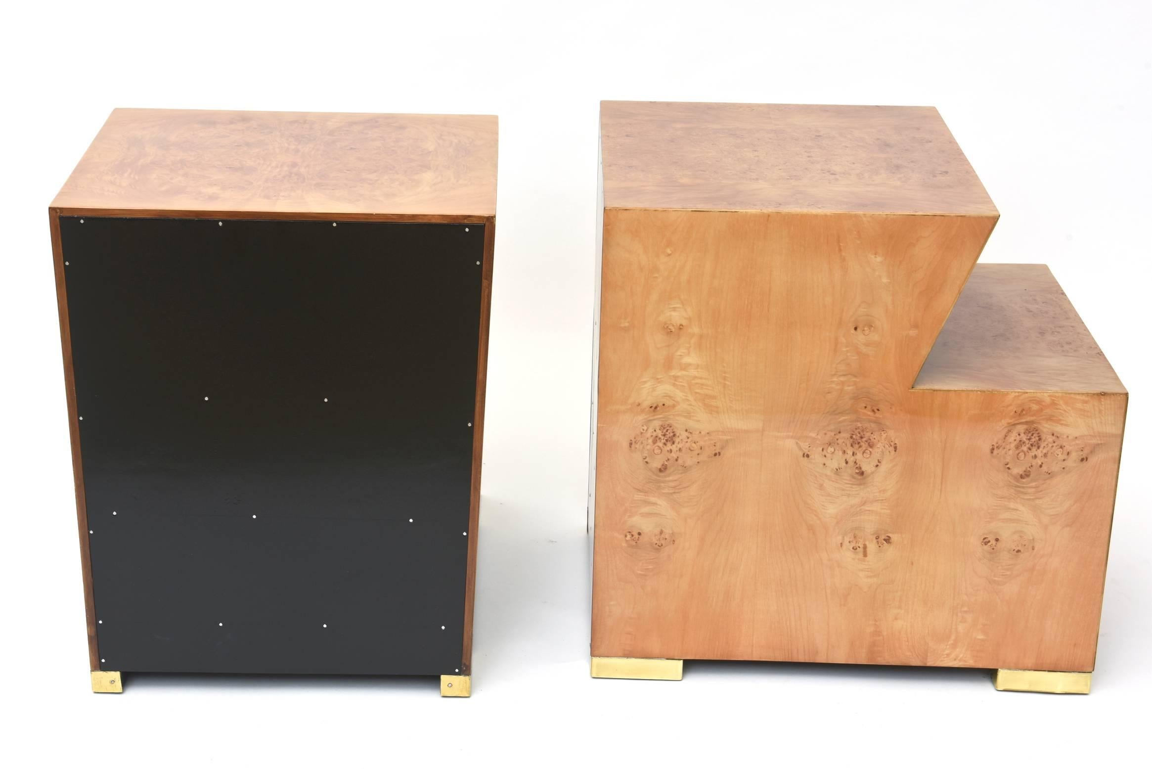 Mid-20th Century Pair of Sir Edmund Spence Burled Maple Two-Drawer Night or End Tables