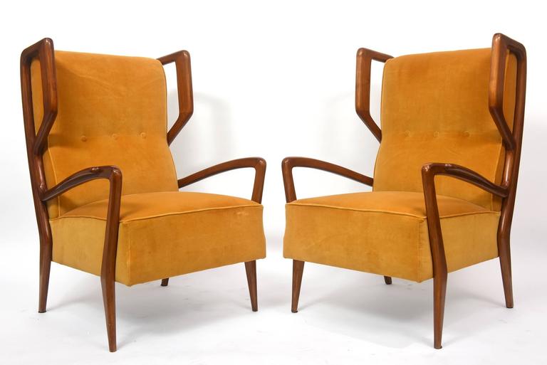 Rare Pair of Italian Modern Walnut Armchairs, Orlando Orlandi at