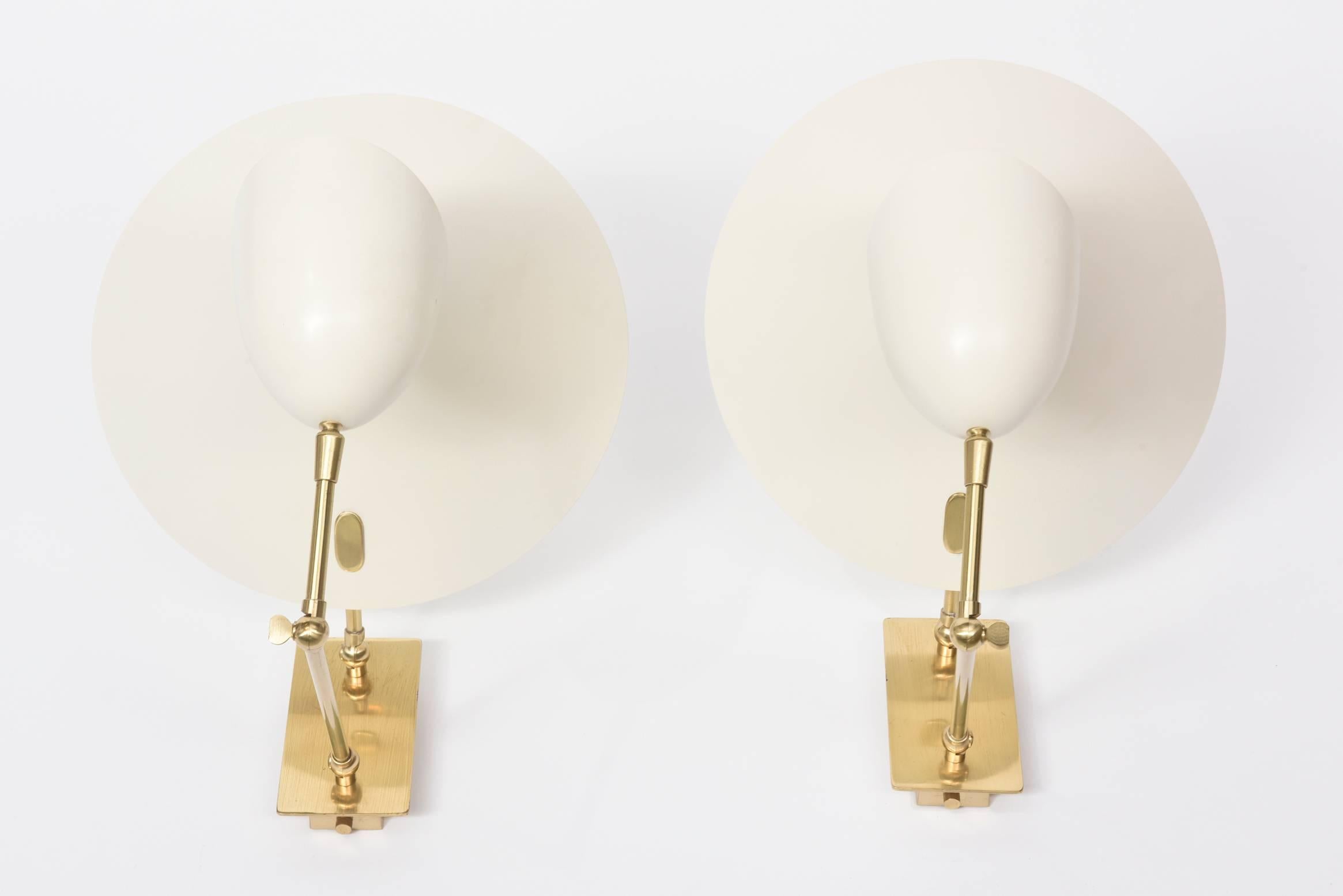 Mid-20th Century Set of Four Italian Enameled Metal and Brass Wall Lights, Stilnovo Attributed