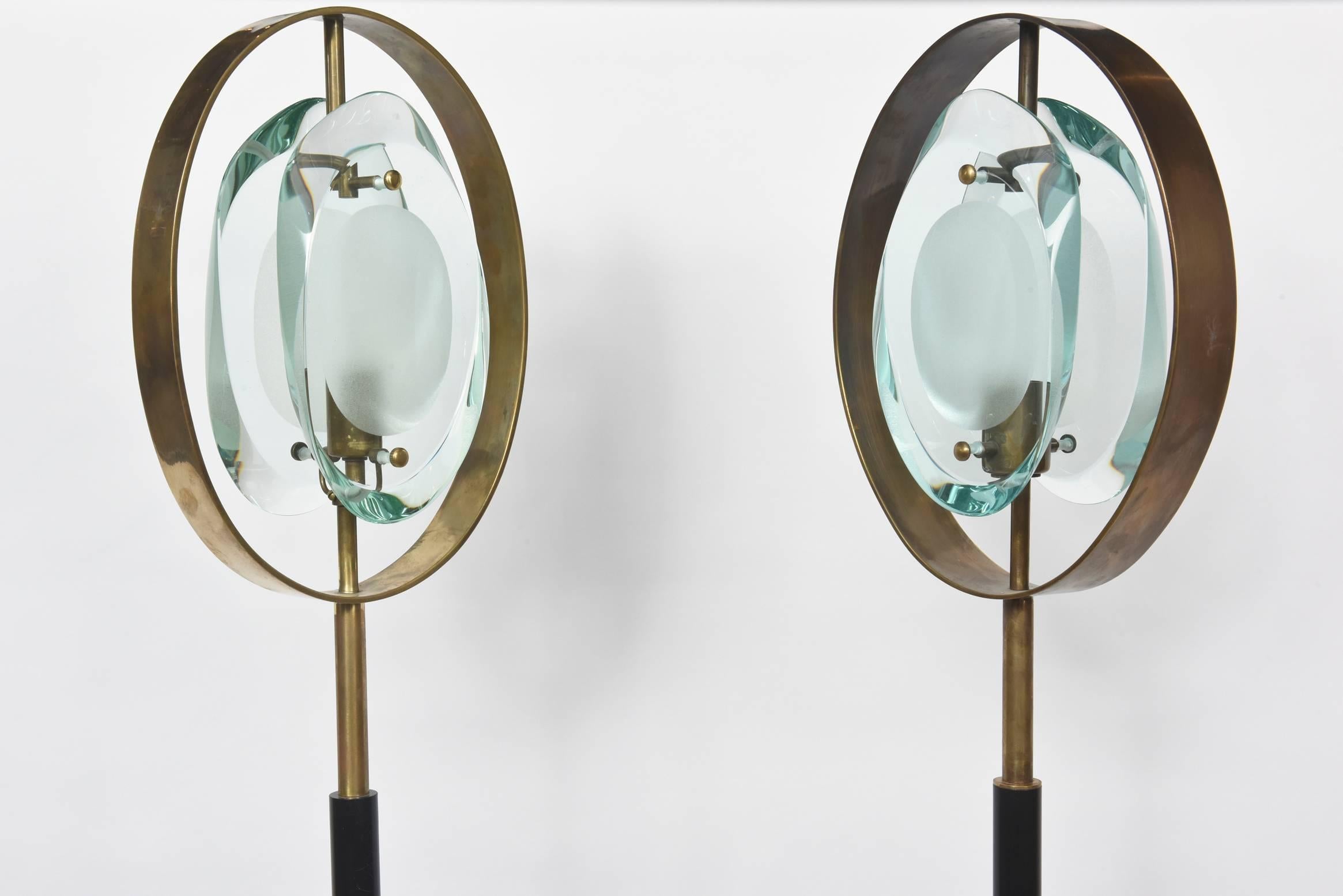 Rare Pair of Italian Modern Standing Lamps, Fontana Arte, Max Ingrand 2