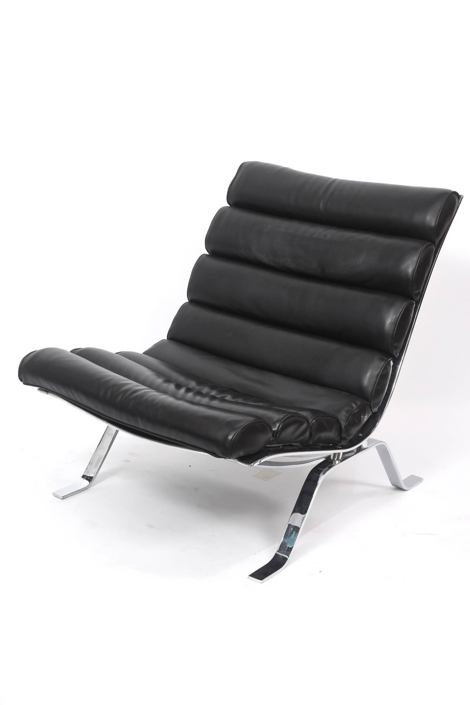 Mid-Century Modern Arne Norell Chrome and Leather Chair and Ottoman, Sweden