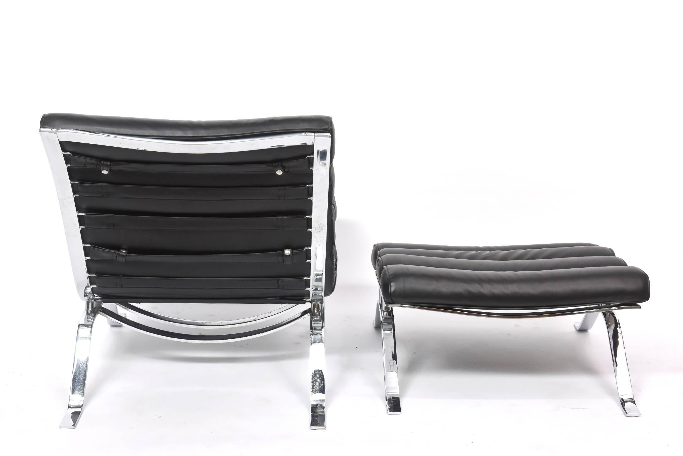 Arne Norell Chrome and Leather Chair and Ottoman, Sweden 1