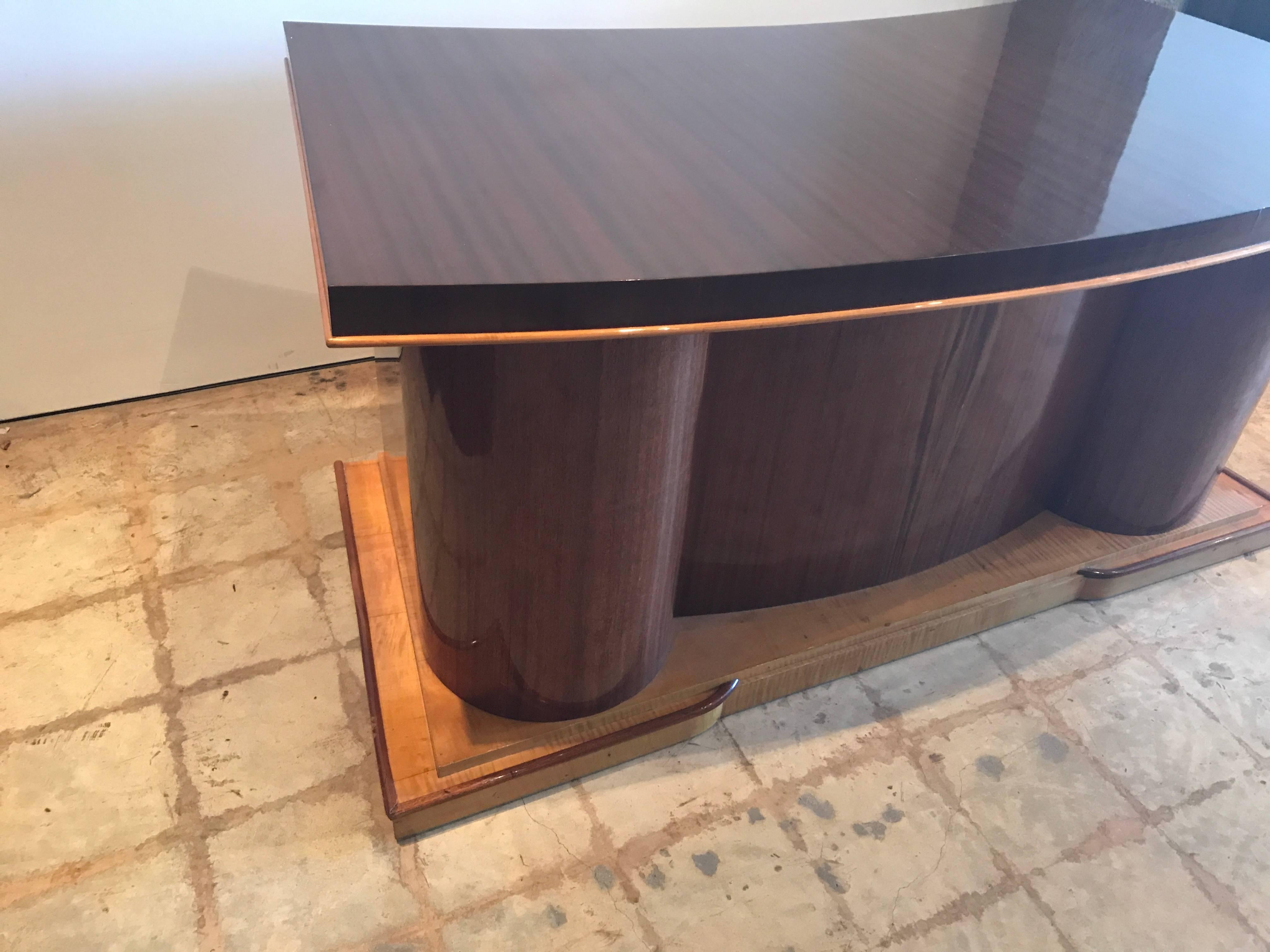 Jacques Adnet attributed Rosewood, Mahogany and Fruitwood Desk, France 3