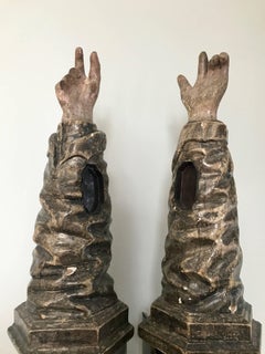 Pair of Italian Baroque Silver Gilt and Painted Hand Form Reliquaries