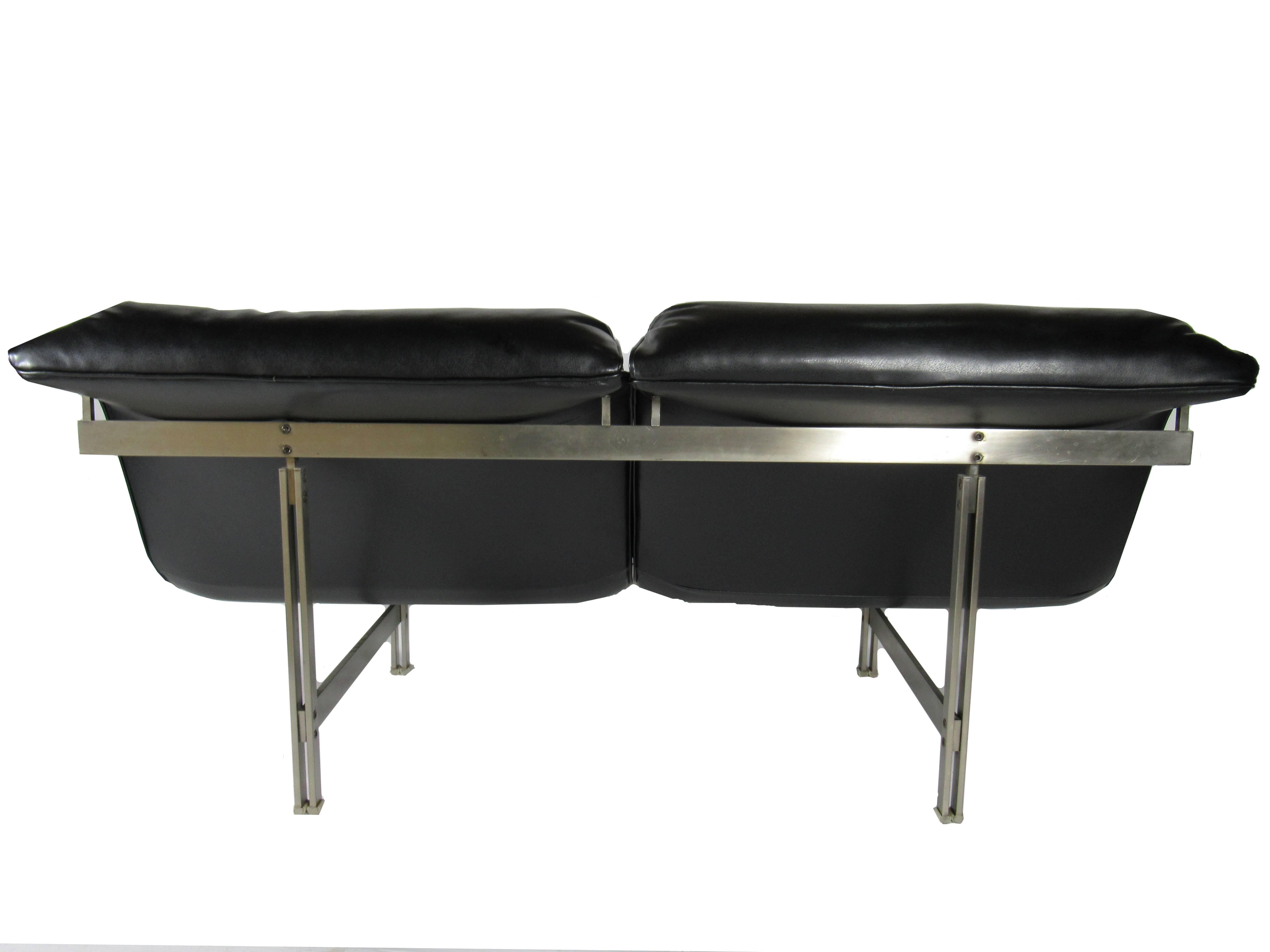Mid-Century Modern Italian Modern Stainless Steel and Leather Two-Seat 