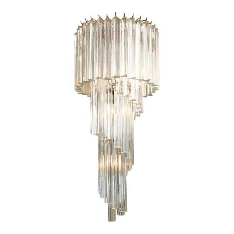 Tall Italian Venini Tiered Murano Crystal Prism Spiral Chandelier At Italian Modern Tiered Prism Venini Nickel Crystal Chandelier 1960s
