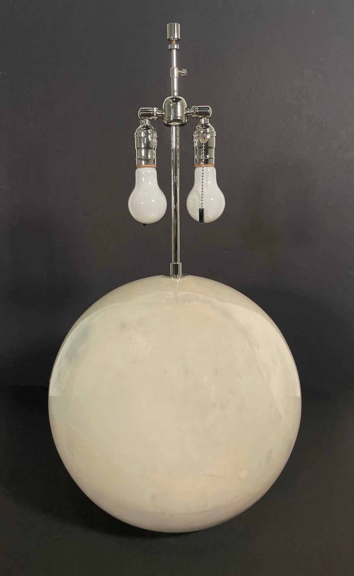 Contemporary Pair American Modern Large, Goatskin, Sphere Lamps, Karl Springer LTD For Sale