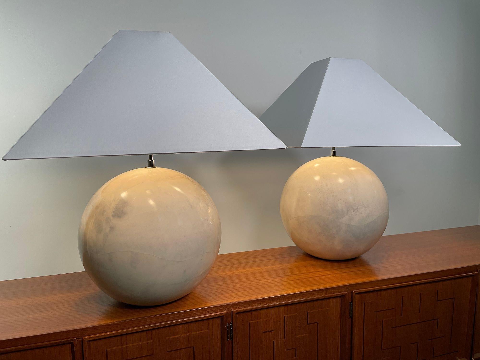 Pair American Modern Large, Goatskin, Sphere Lamps, Karl Springer LTD For Sale 5