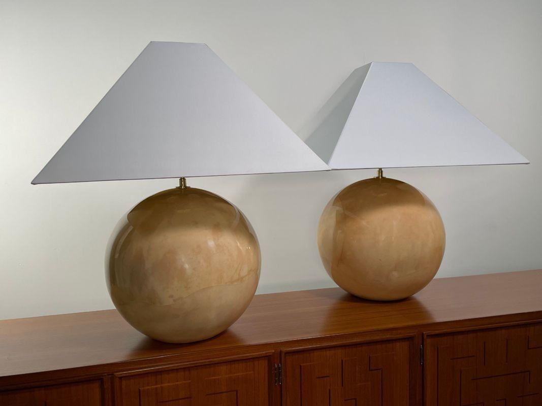 Pair American Modern Large, Goatskin, Sphere Lamps, Karl Springer LTD For Sale 7