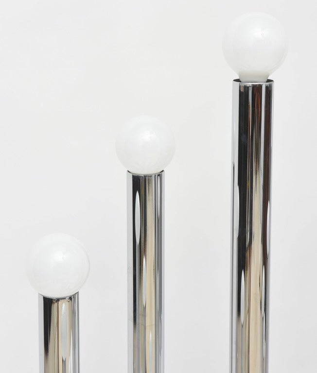 Mid-Century Modern Pair of Austrian Modern Polished Chrome Five-Light Table Lamps, Kalmar For Sale