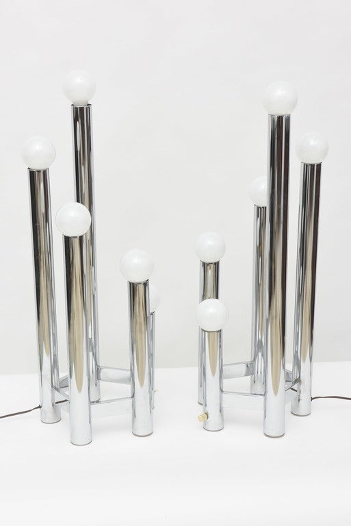 Pair of Austrian Modern Polished Chrome Five-Light Table Lamps, Kalmar In Excellent Condition For Sale In Hollywood, FL
