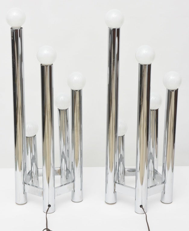 Pair of Austrian Modern Polished Chrome Five-Light Table Lamps, Kalmar For Sale 1