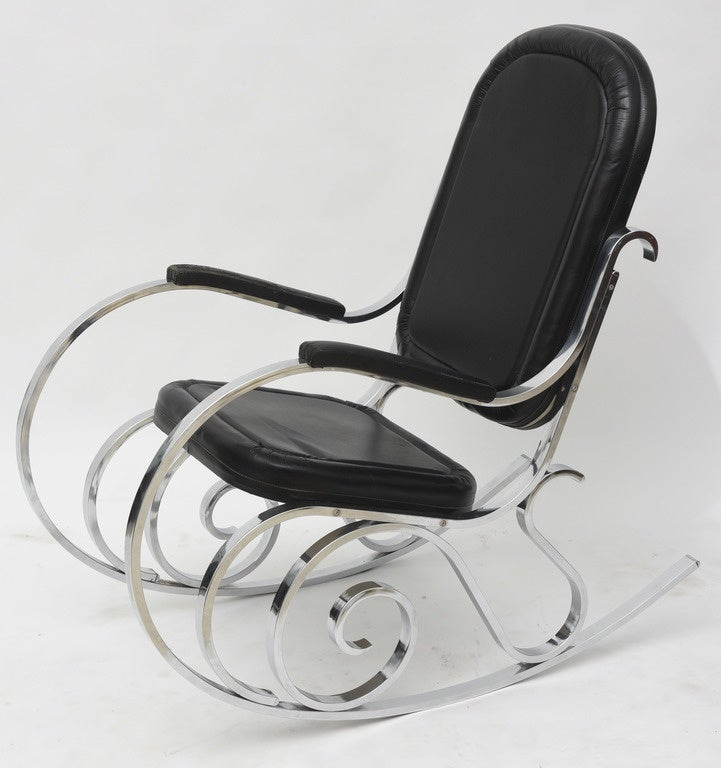 French Modern Polished Nickel Rocking Chair, Maison Jansen In Excellent Condition For Sale In Hollywood, FL