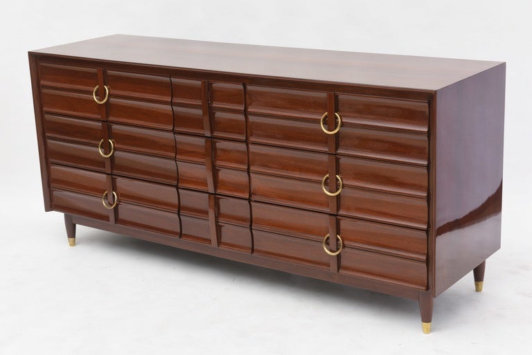 Mid-20th Century American Modern Mahogany and Brass Nine-Drawer Commode, Style of Parzinger