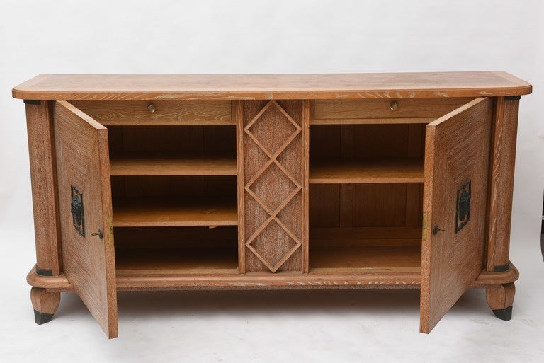 French Modern Cerused Oak and Patinated Bronze Credenza by Andre Arbus 1