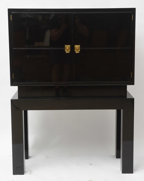 American Modern Black Lacquered Bar Cabinet, Tommi Parzinger, 1970's