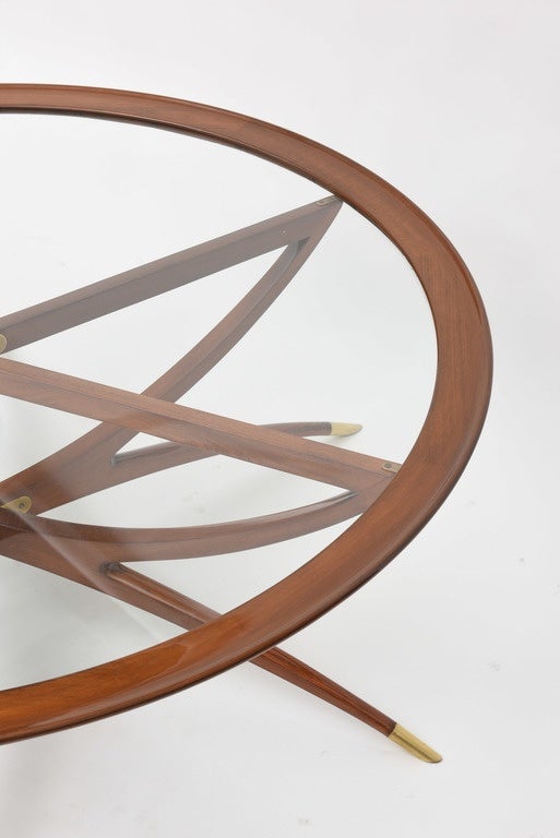 Italian Modern Mahogany, Brass and Glass Low Table, Carlo de Carli 4