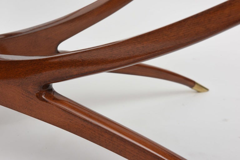 Italian Modern Mahogany, Brass and Glass Low Table, Carlo de Carli 5
