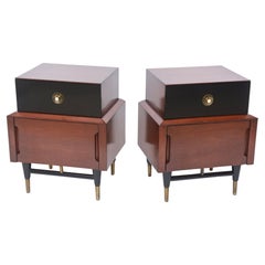 Vintage Pair American Modern Mahogany and Ebonized Bedside Tables, American of Martinsvi
