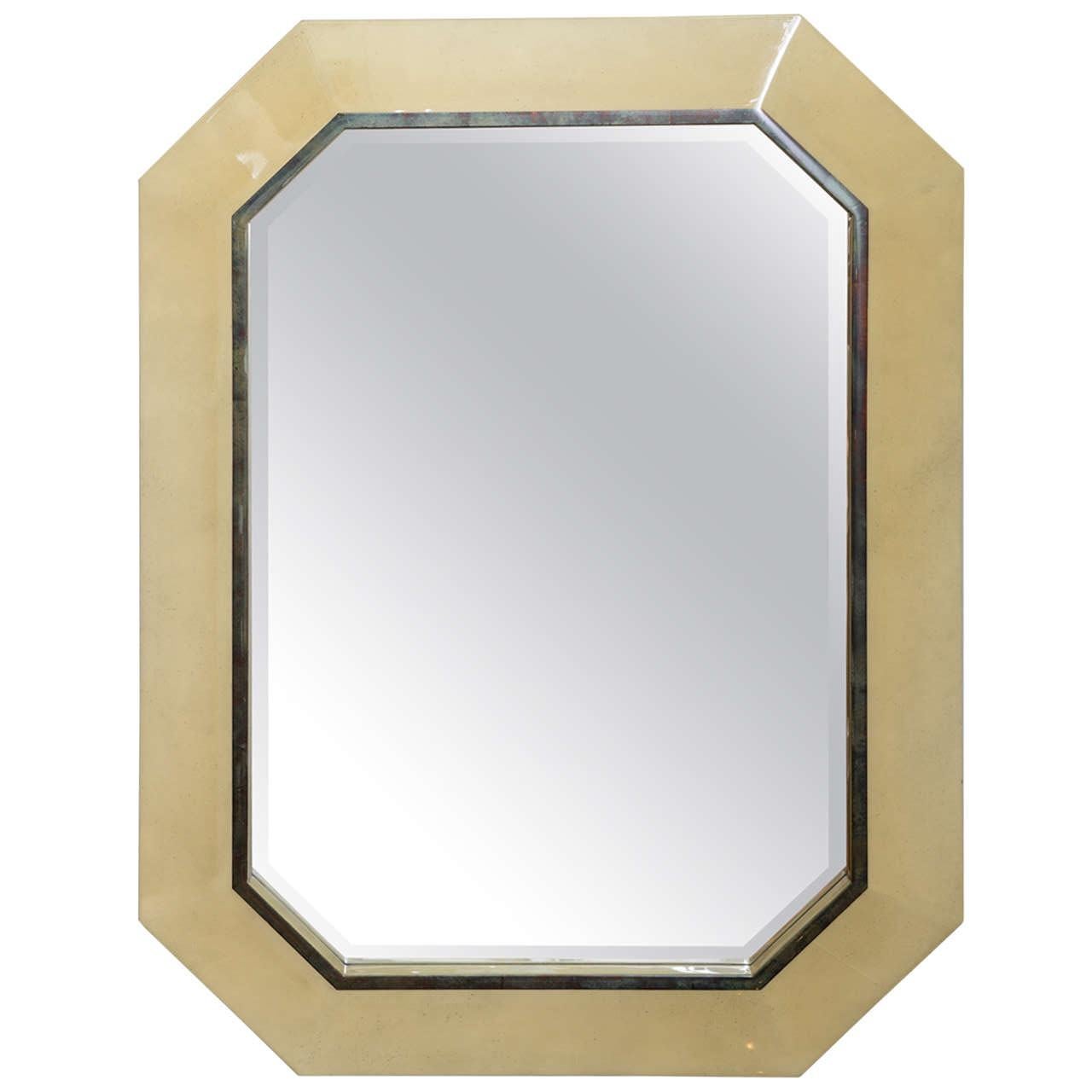 Karl Springer Style Lacquered Octagonal Mirror, USA For Sale