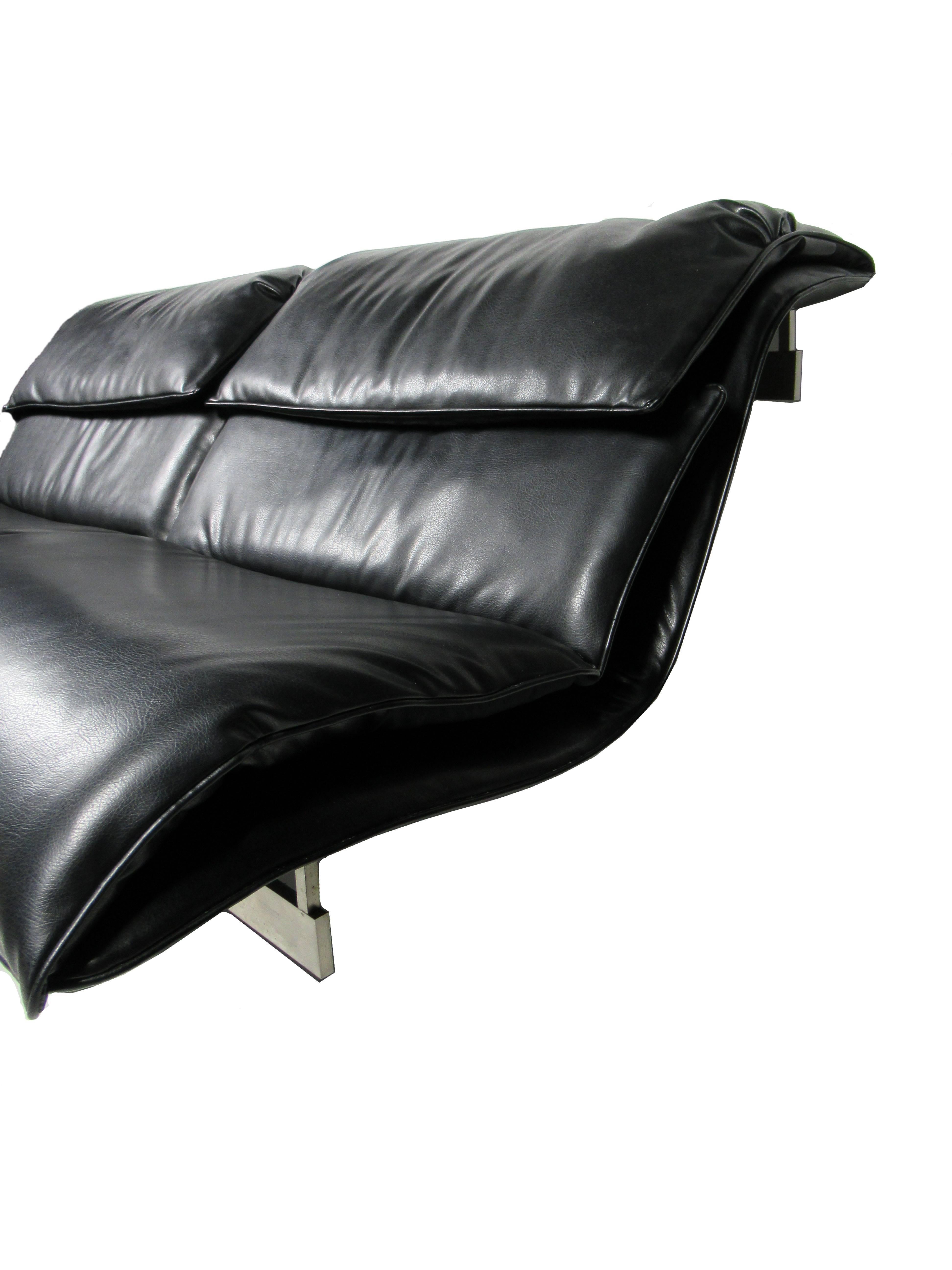 Italian Modern Stainless Steel and Leather Two-Seat 