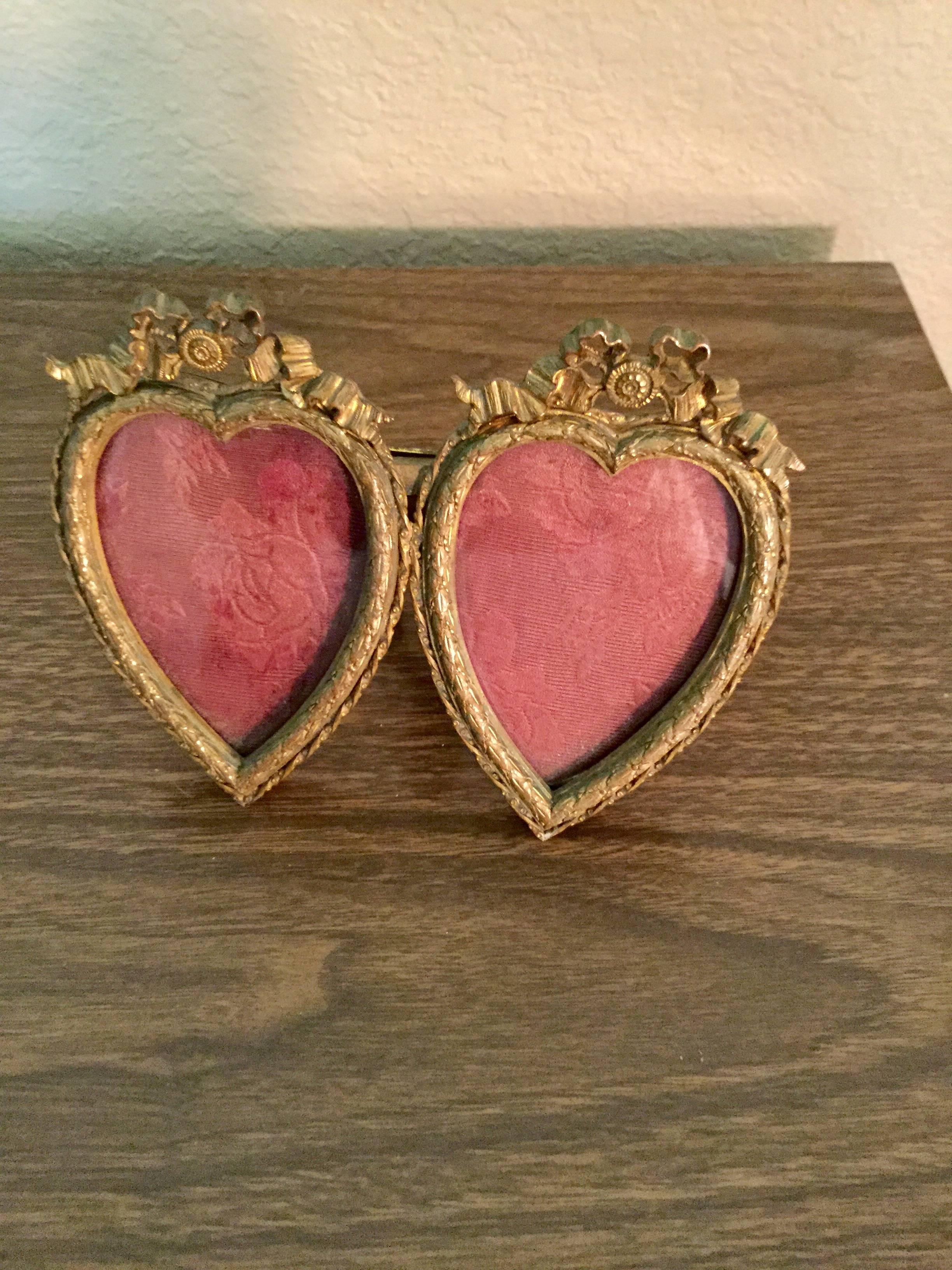 19th Century French Louis XVI Style Bronze Double Heart Frame-Saturday Sale 1