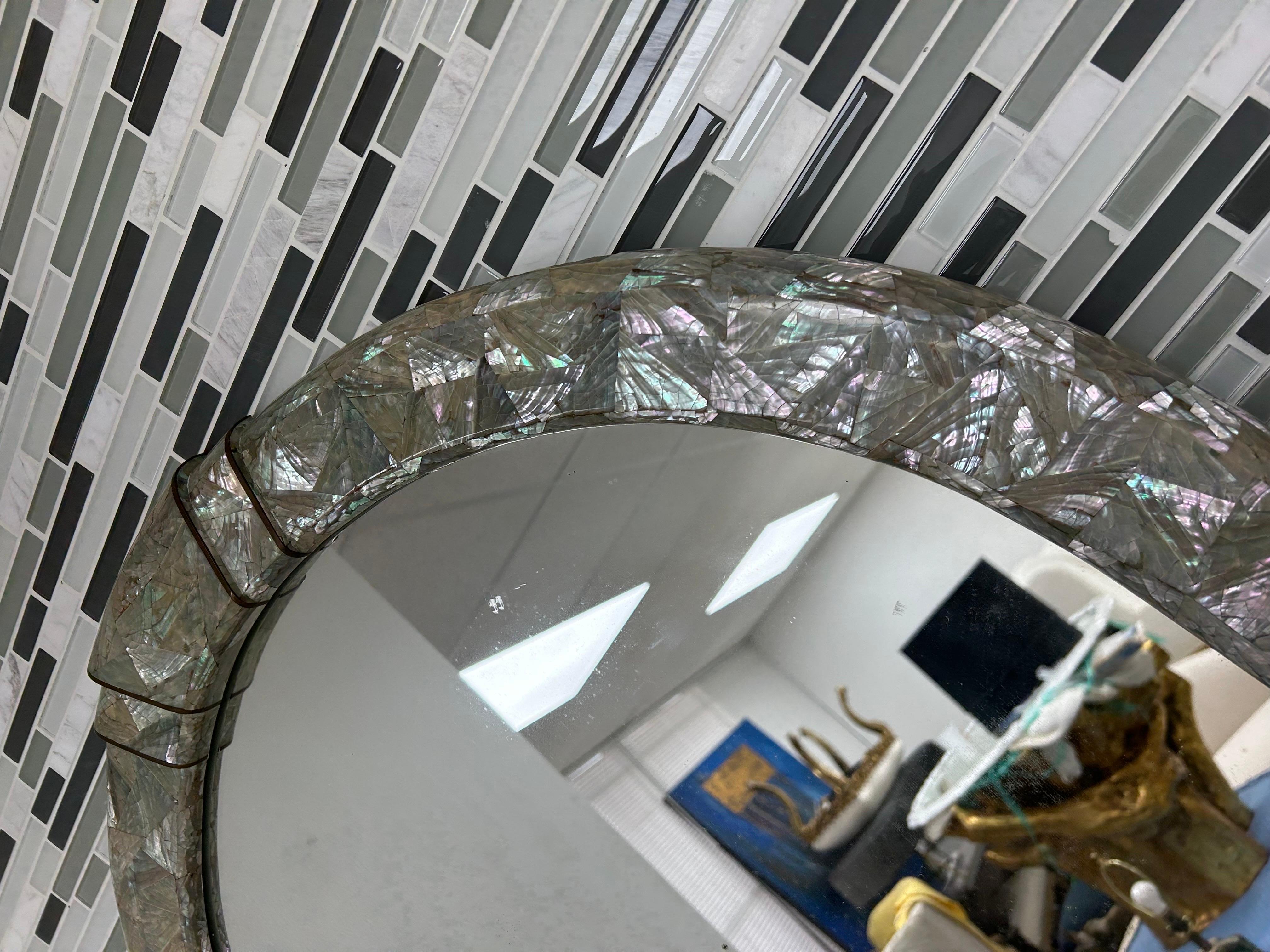 Midcentury Karl Springer Inspired Abalone Mirror 3