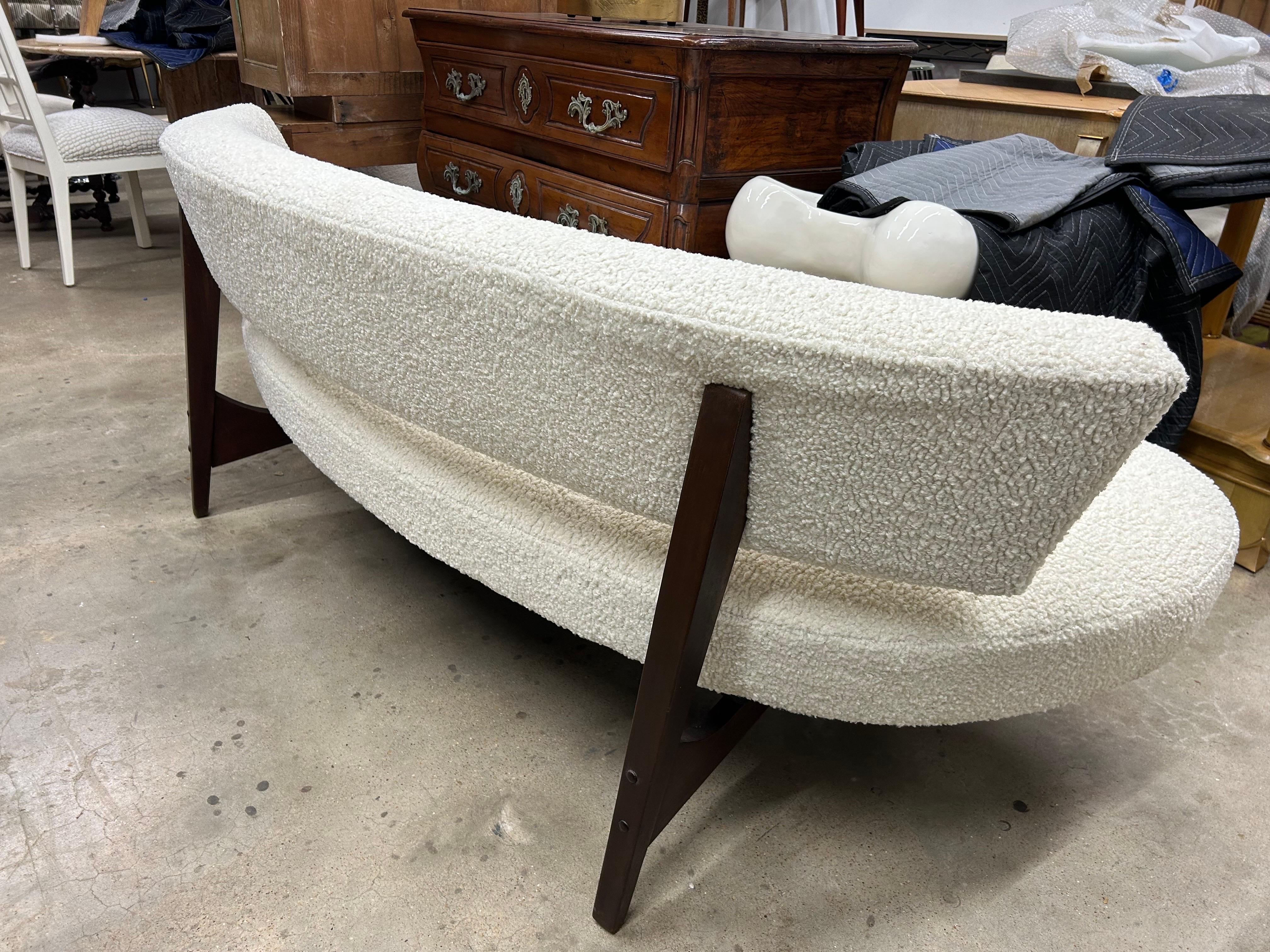Mid-Century Modern Curved Floating Sofa Upholstered in White Bouclé 10