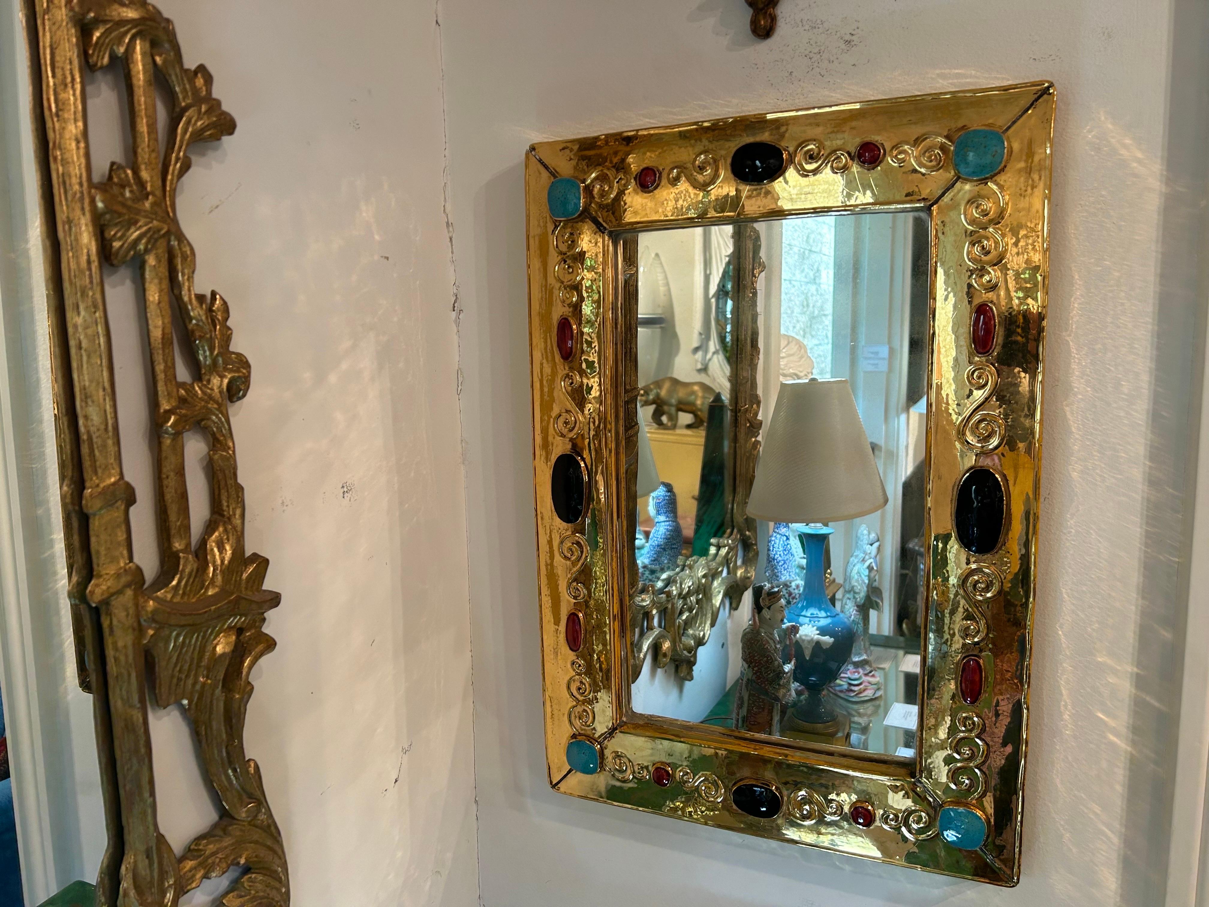 Grand miroir moderne français en céramique signé F. Lembo en vente 9