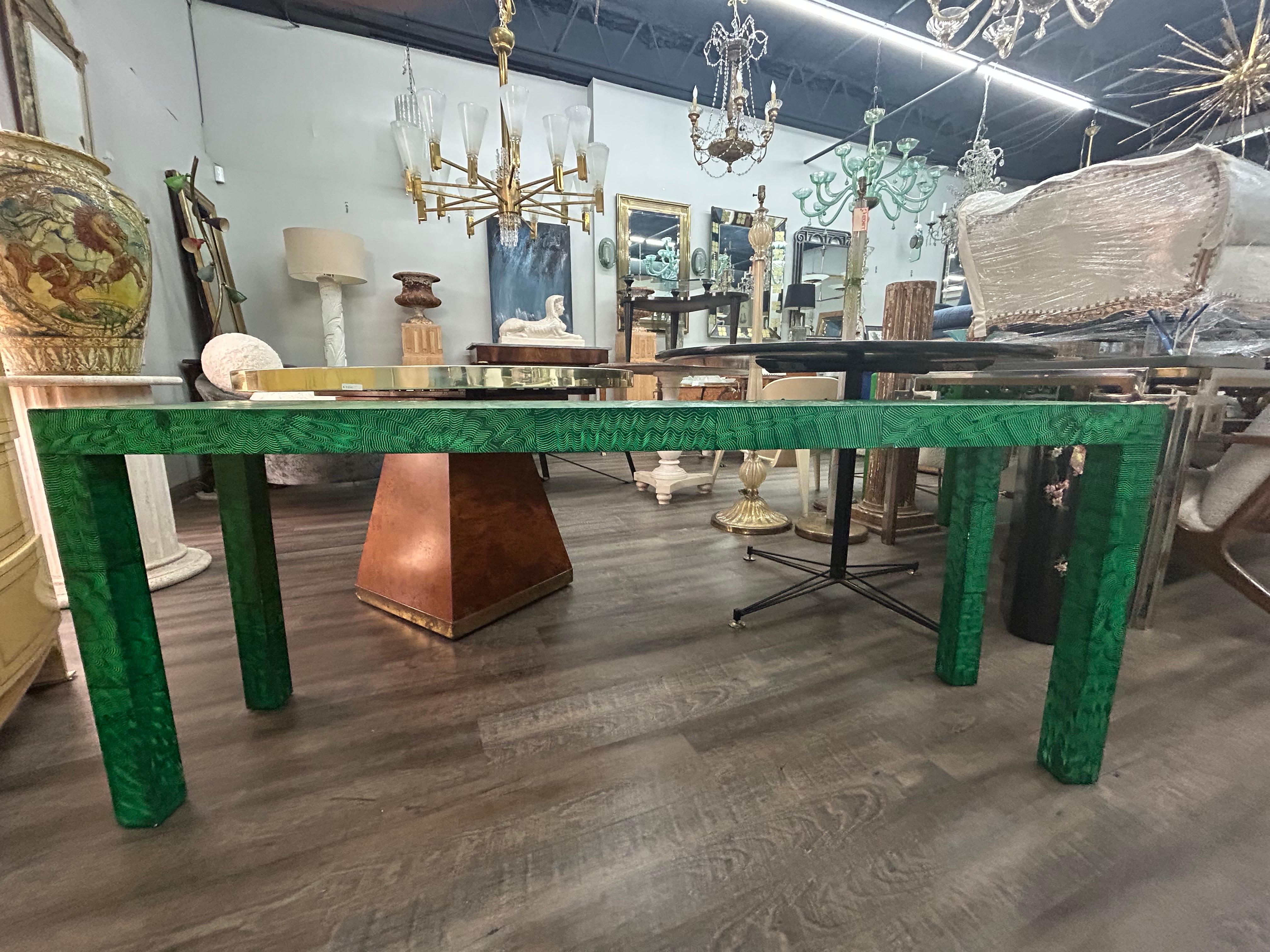 Mid-Century Modern Faux Malachite Console Table For Sale