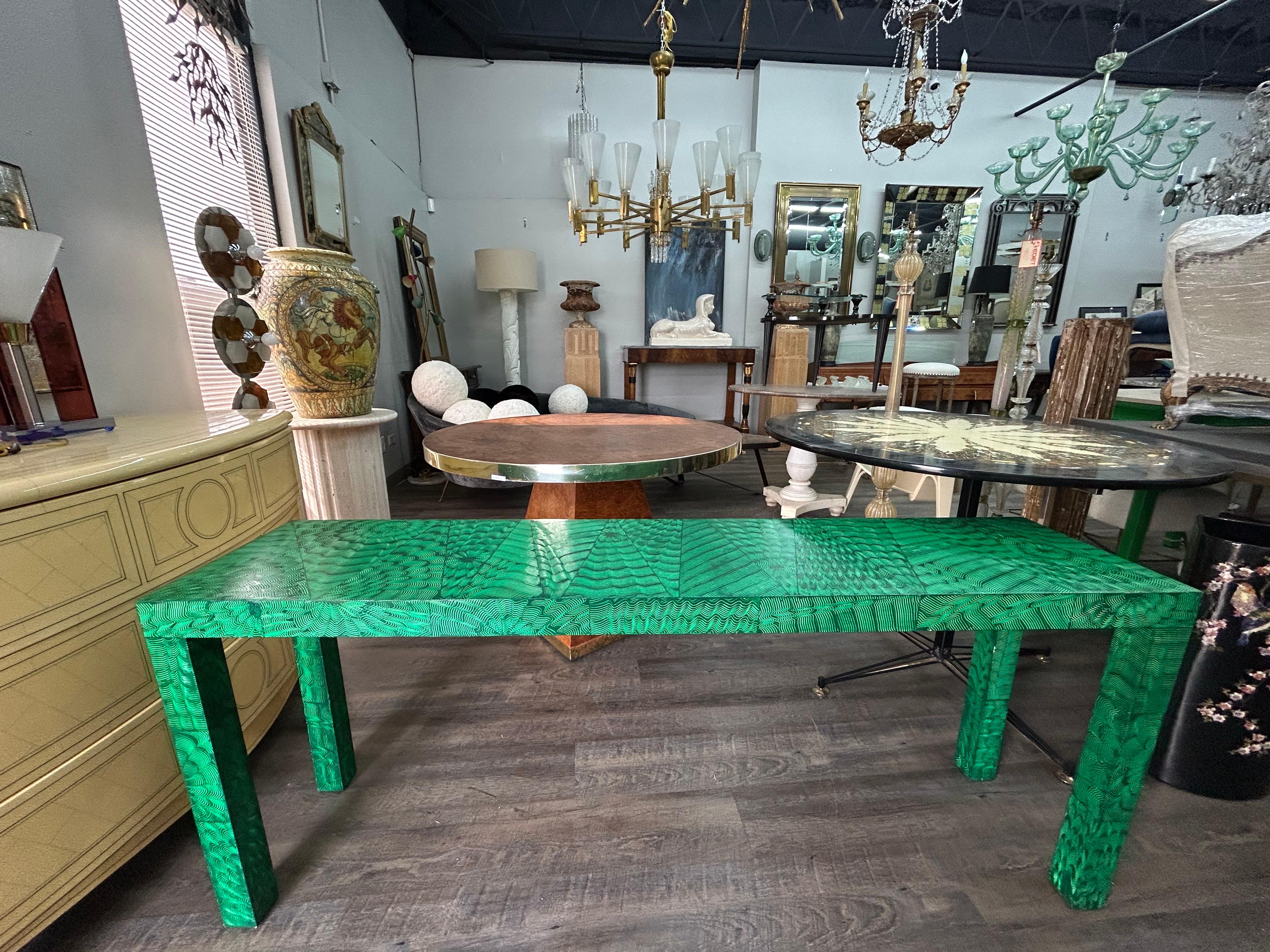 Faux Malachite Console Table In Good Condition For Sale In Houston, TX