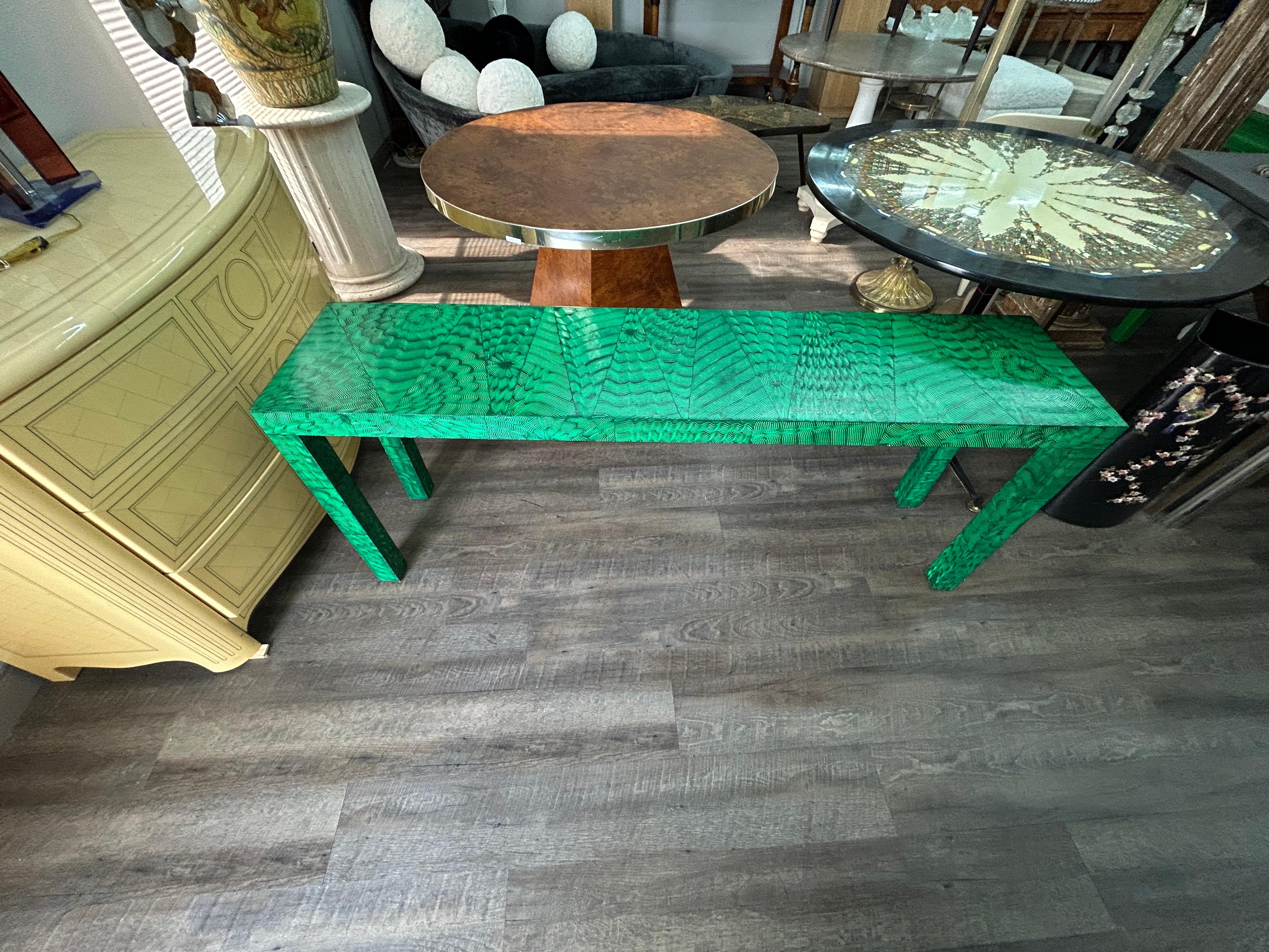 20th Century Faux Malachite Console Table For Sale