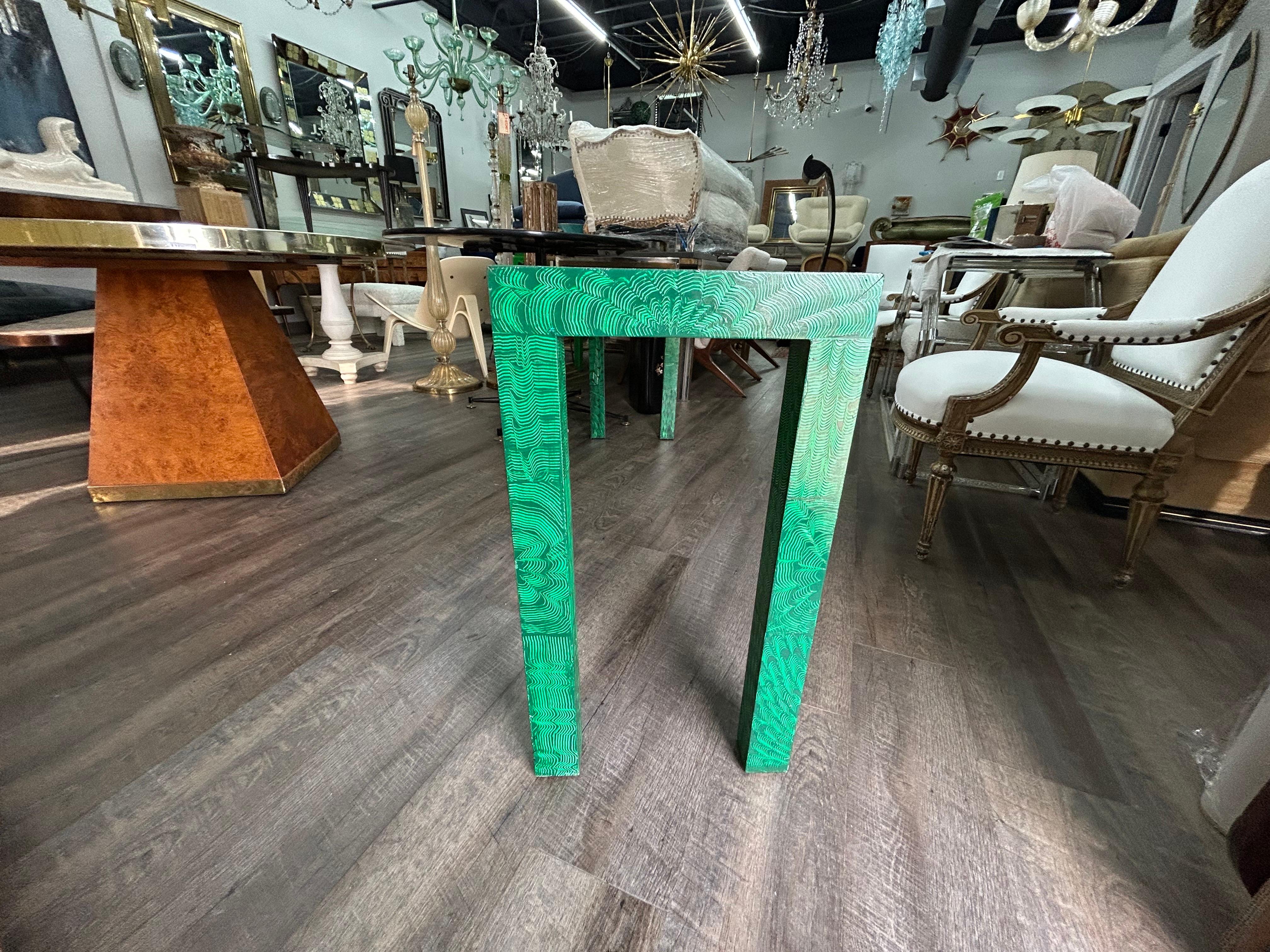 Wood Faux Malachite Console Table For Sale