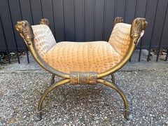 Italian Brass Curule Bench With Lions Heads