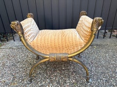 Italian Brass Curule Bench With Lions Heads