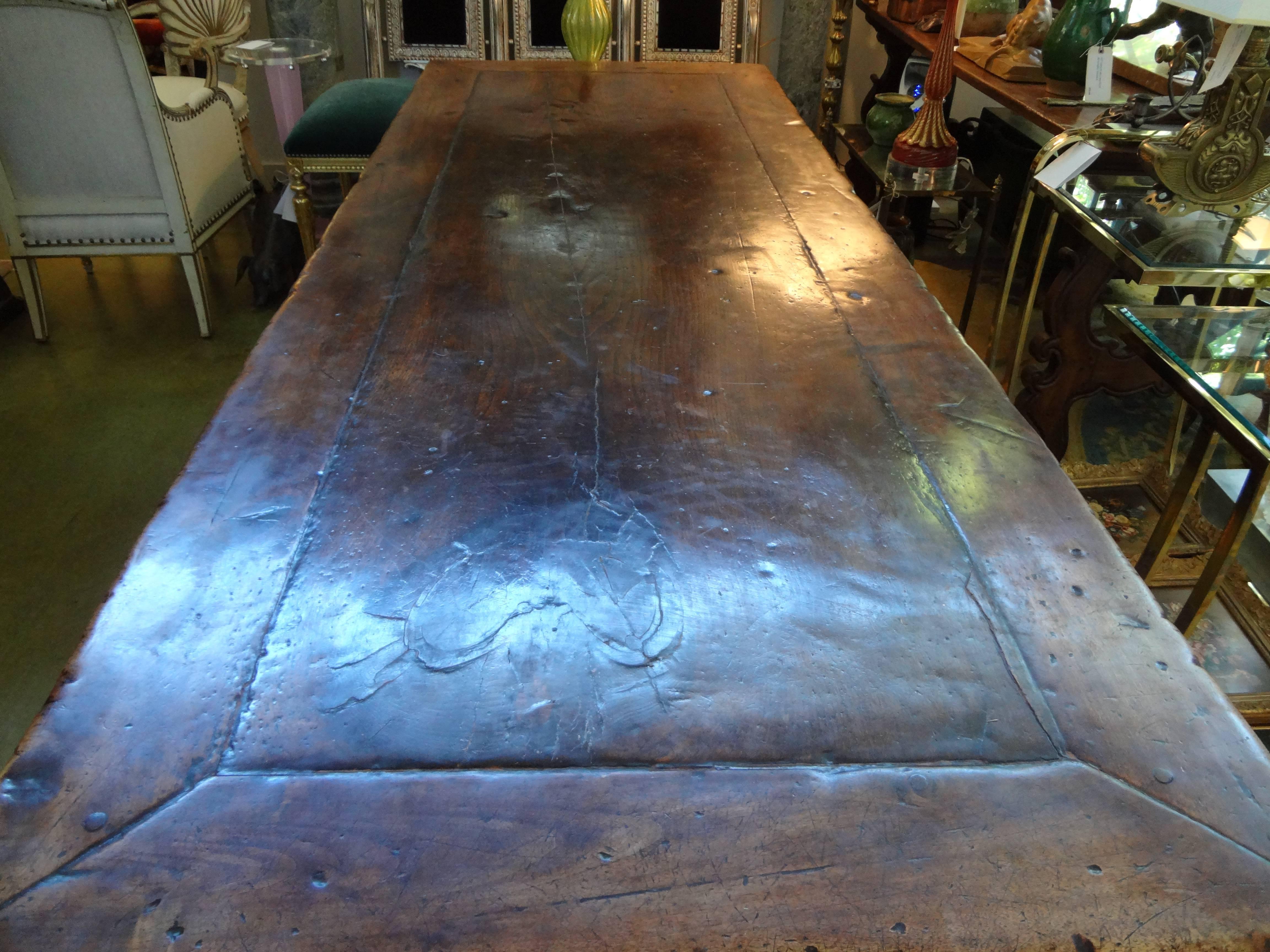 Stunning 19th Century French Walnut Trestle Dining Table   2