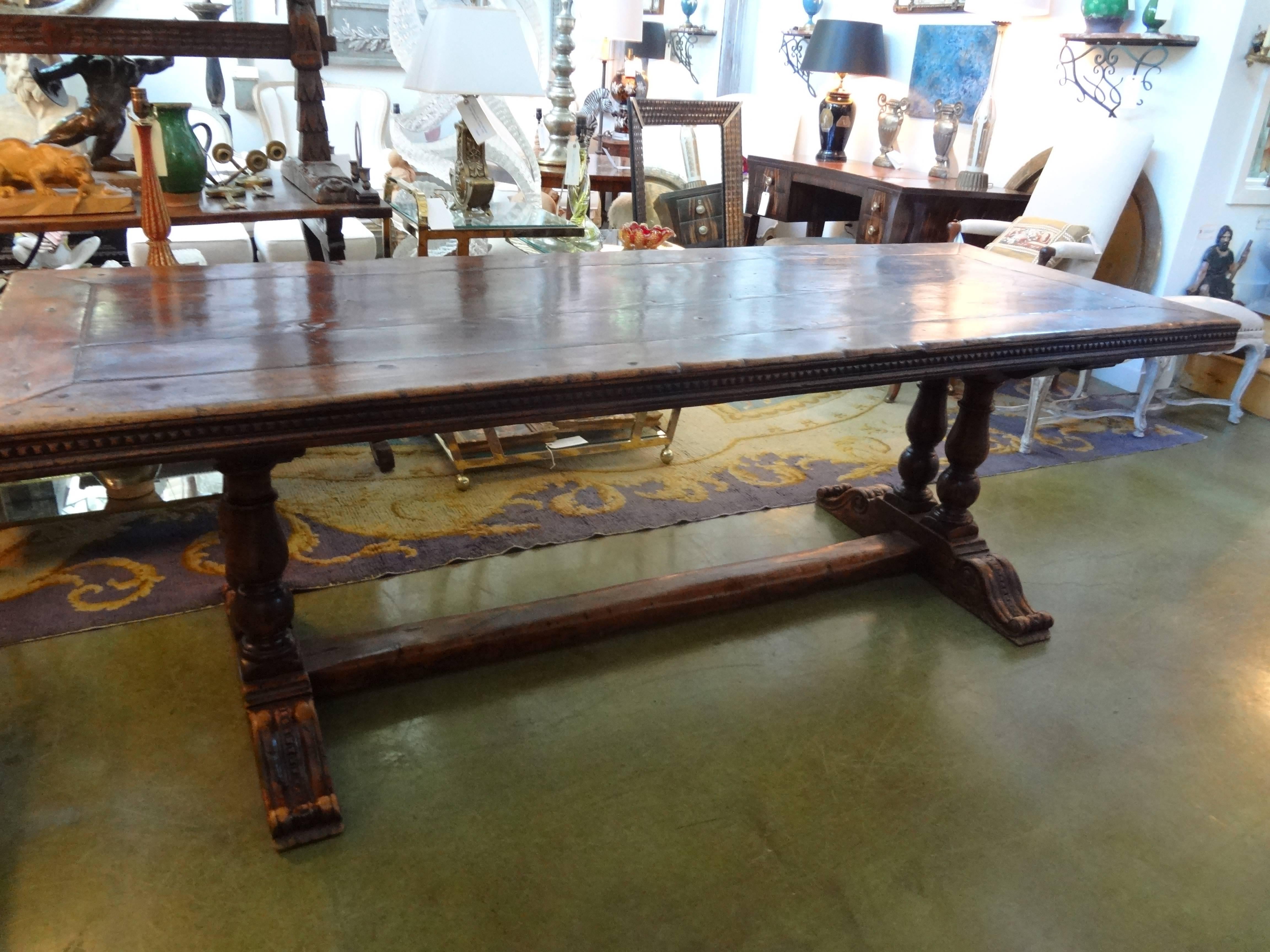 Stunning 19th Century French Walnut Trestle Dining Table   4
