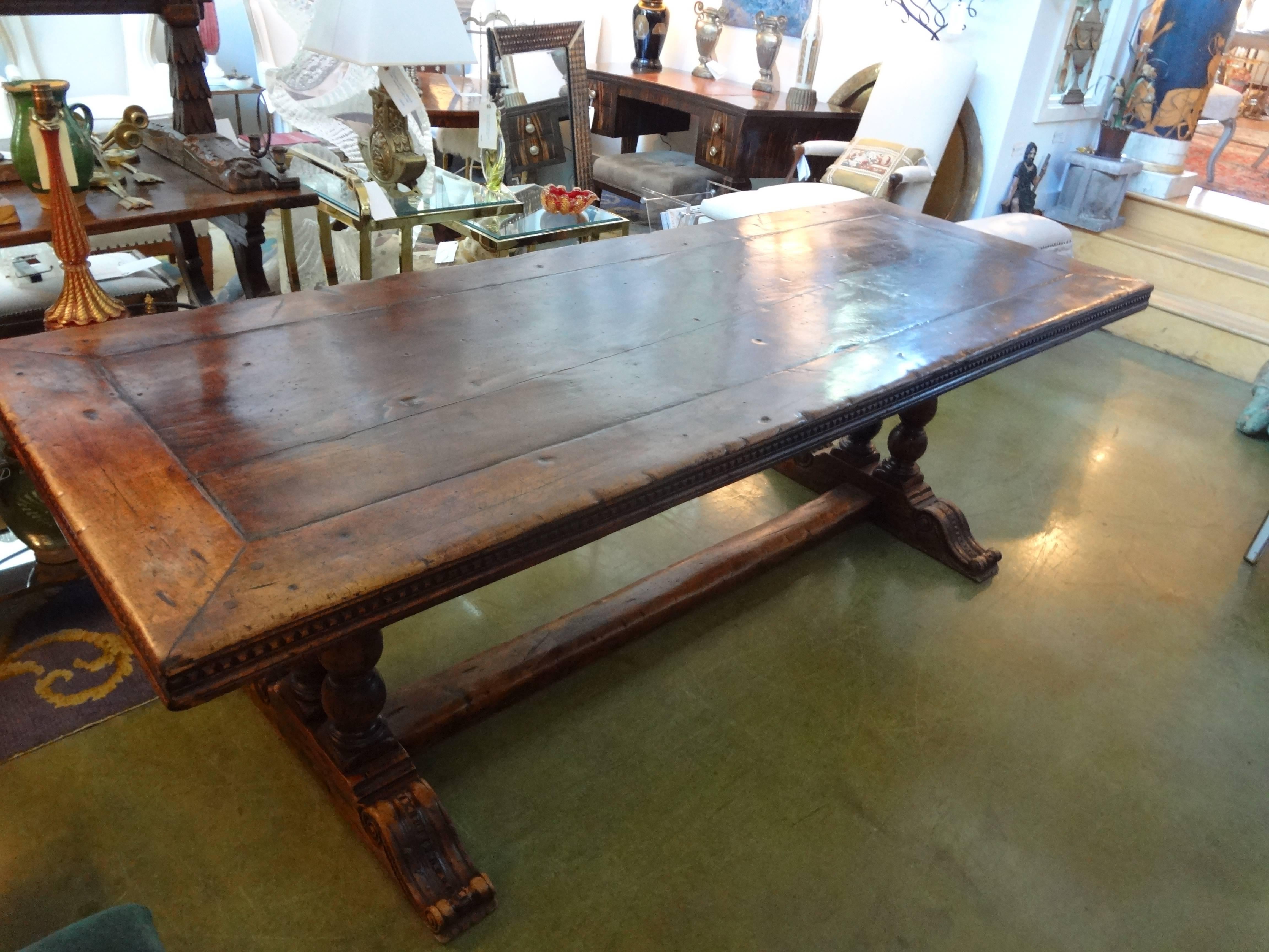 Stunning 19th Century French Walnut Trestle Dining Table   3