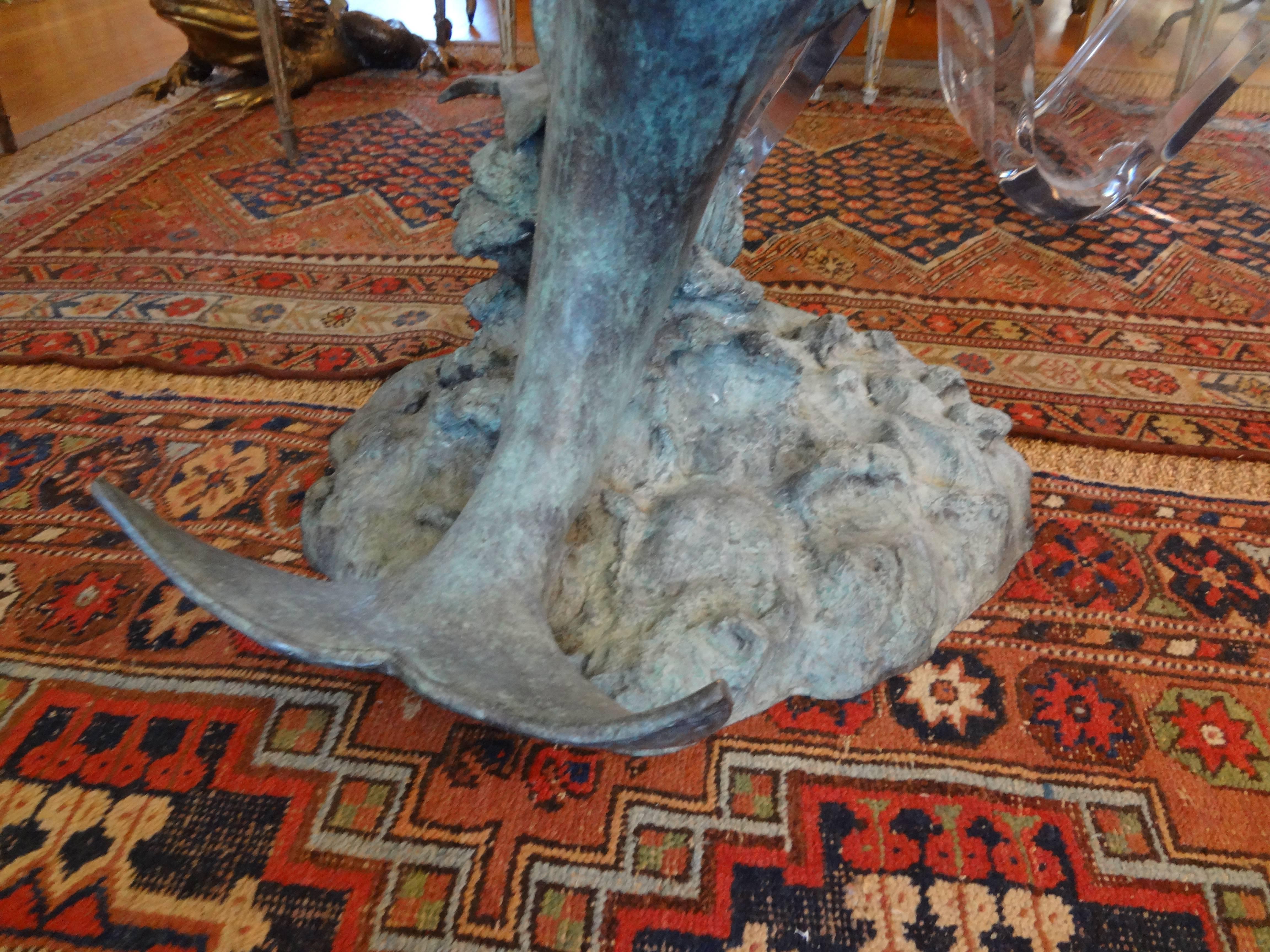 Patinated Bronze Triple Dolphin Center Table With Glass Top 4