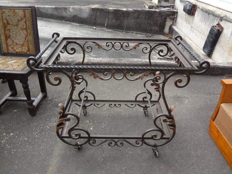 French Wrought Iron Bar Cart with Glass Shelves at 1stdibs