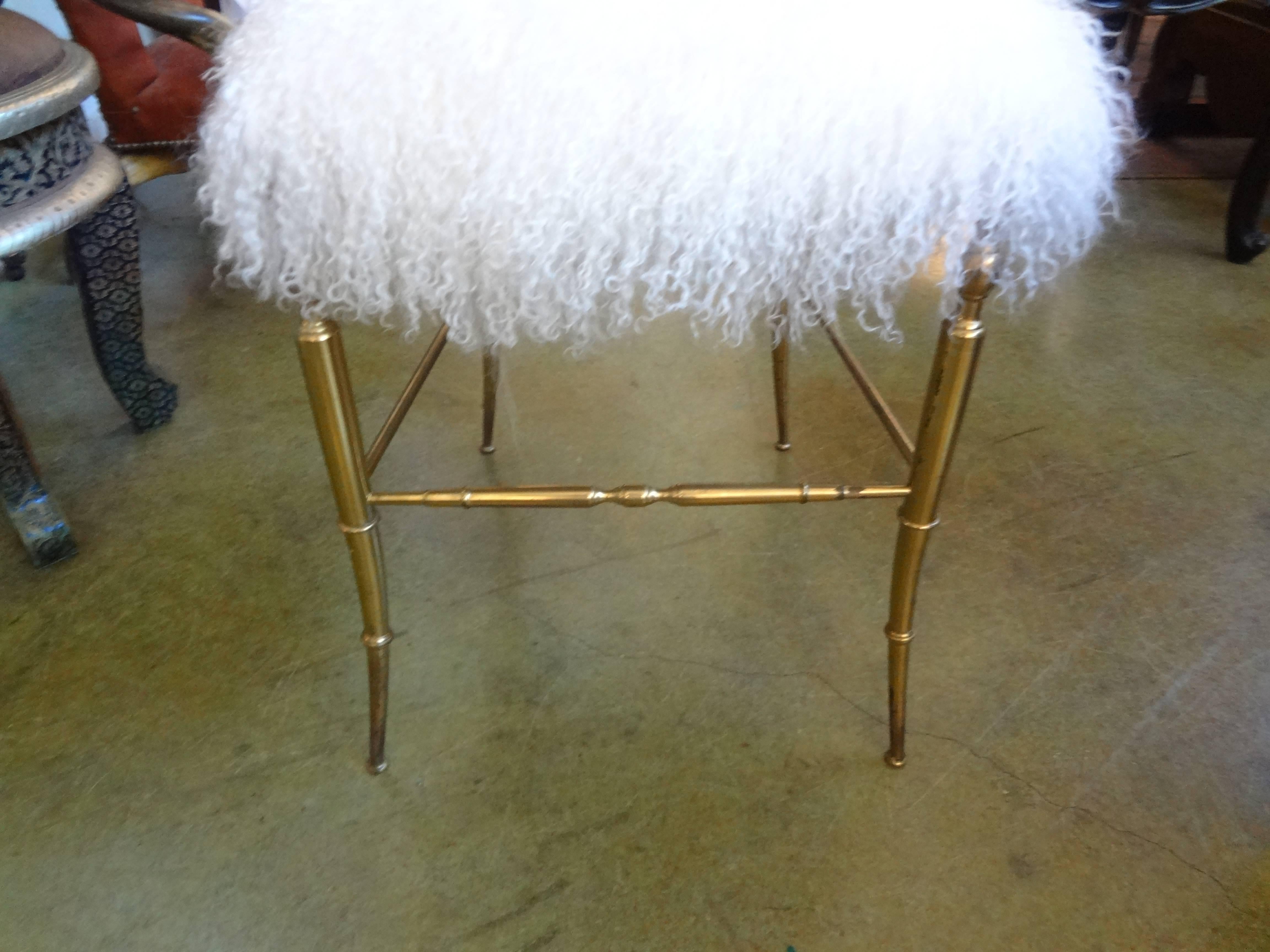 Mid-20th Century Italian Mid-Century Brass Chiavari Chair Upholstered in Lambs Wool