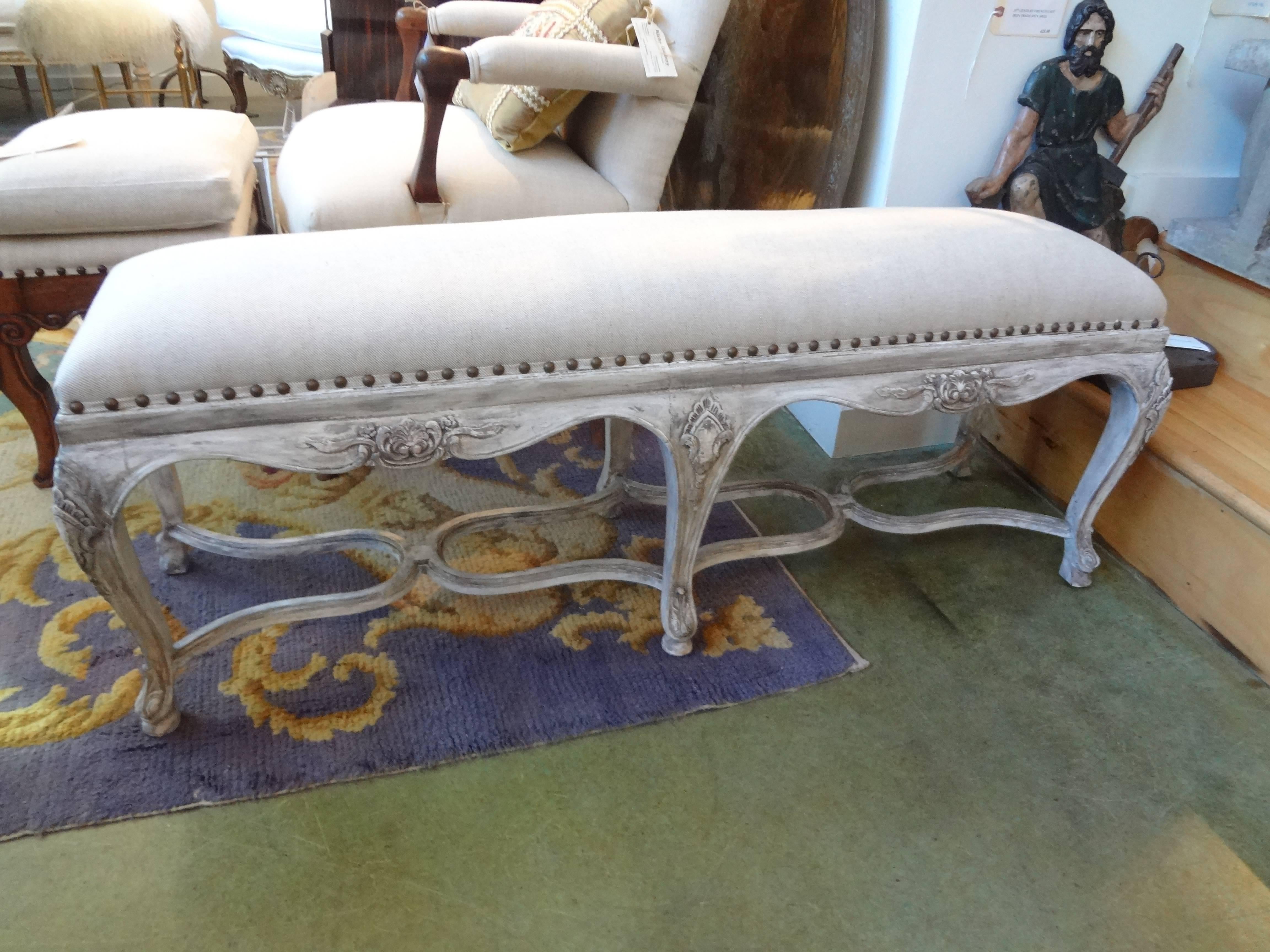 Early 20th Century Antique French Louis XIV Style Painted Banquette
